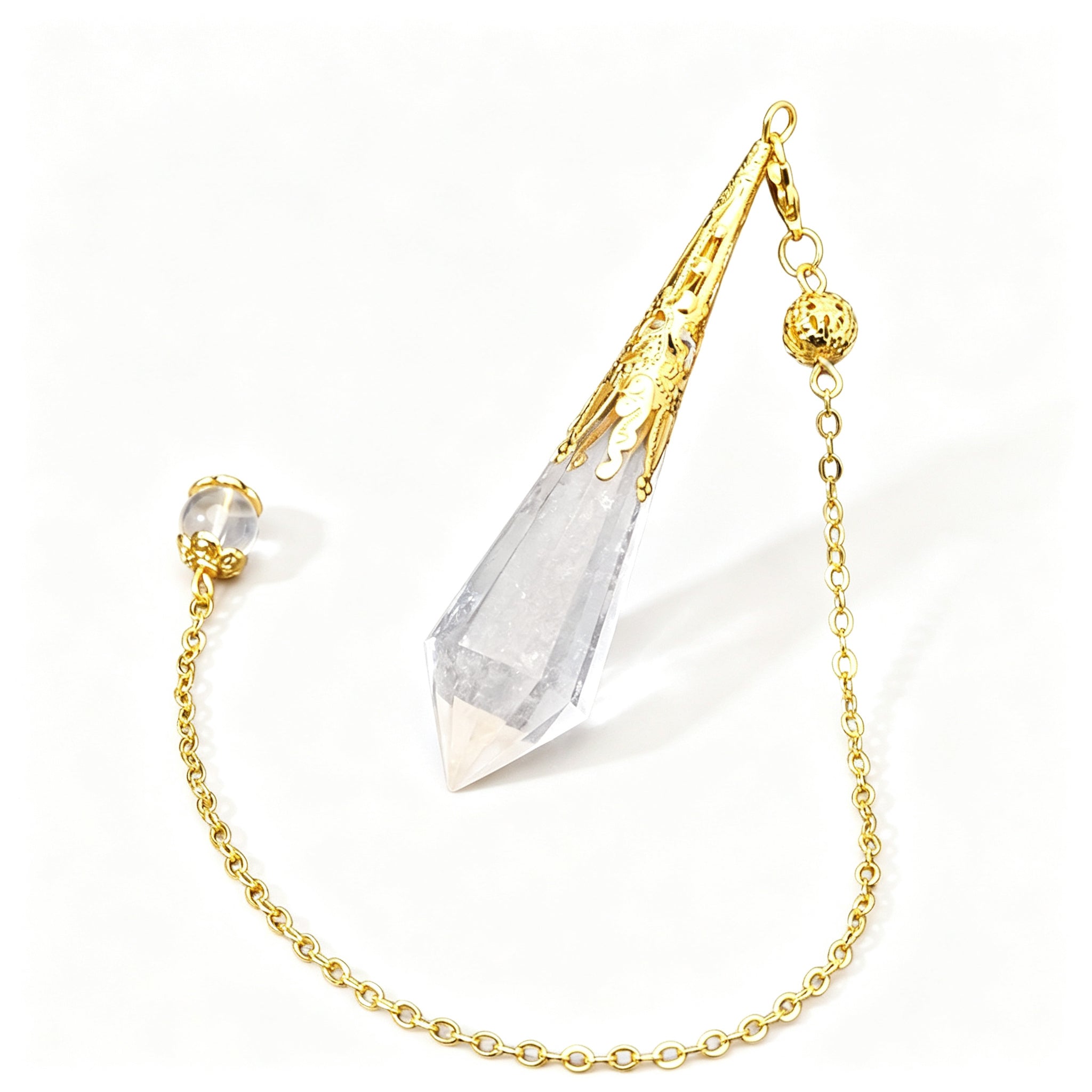 RYS 12 Facet Natural Crystal Pendulum Pendant, Raw Stone Dowsing Pendulum for Meditation Divination, Healing Crystal Jewelry