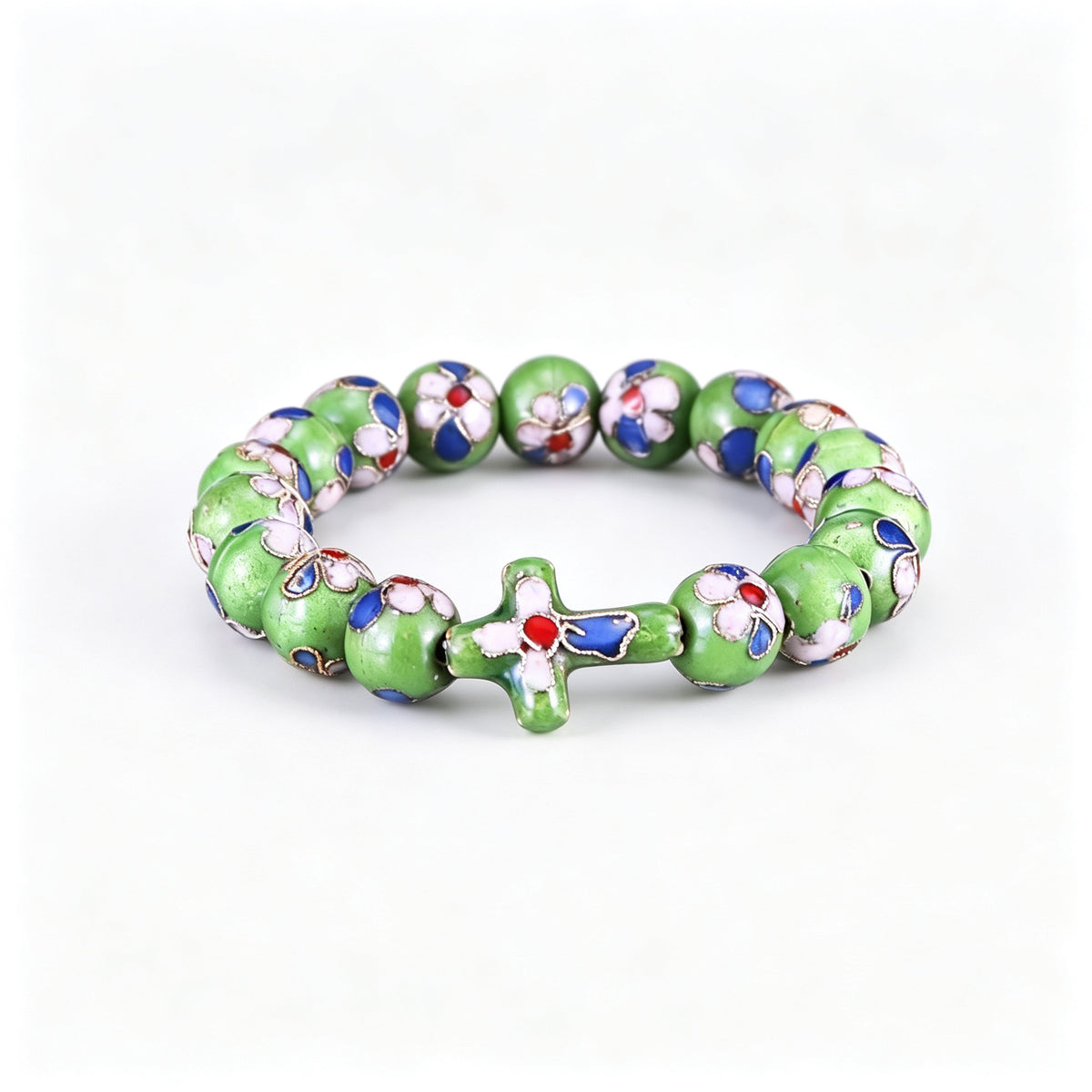 JCJ Handmade Cloisonne Enamel Cross Bracelet Filigree Beaded