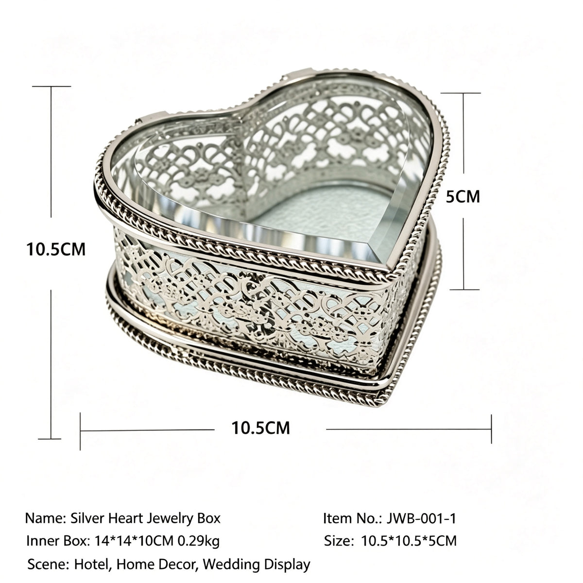 YAP Heart‑Shaped Glass Metal Jewelry Box Ring Earring Storage Decor Gift Box