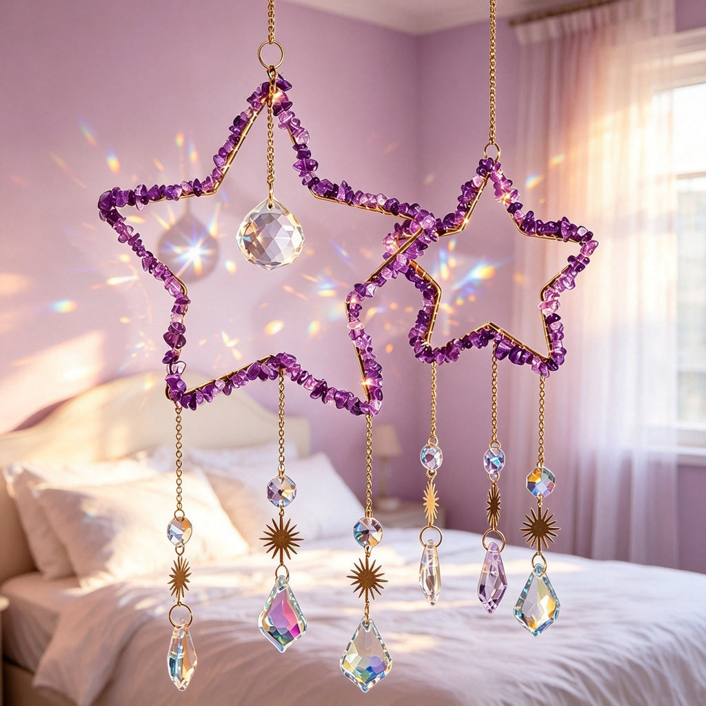 RYS Natural Crystal Chips Star Sun Catcher Hanging Ornament