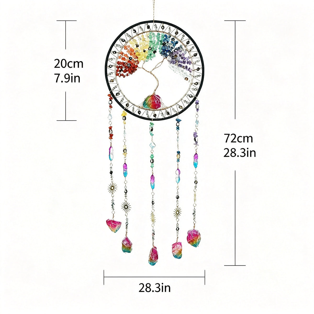 MGY Tree of Life Dreamcatcher Wind Chime, Natural Crystal Stone Boho Wall Hanging Decor