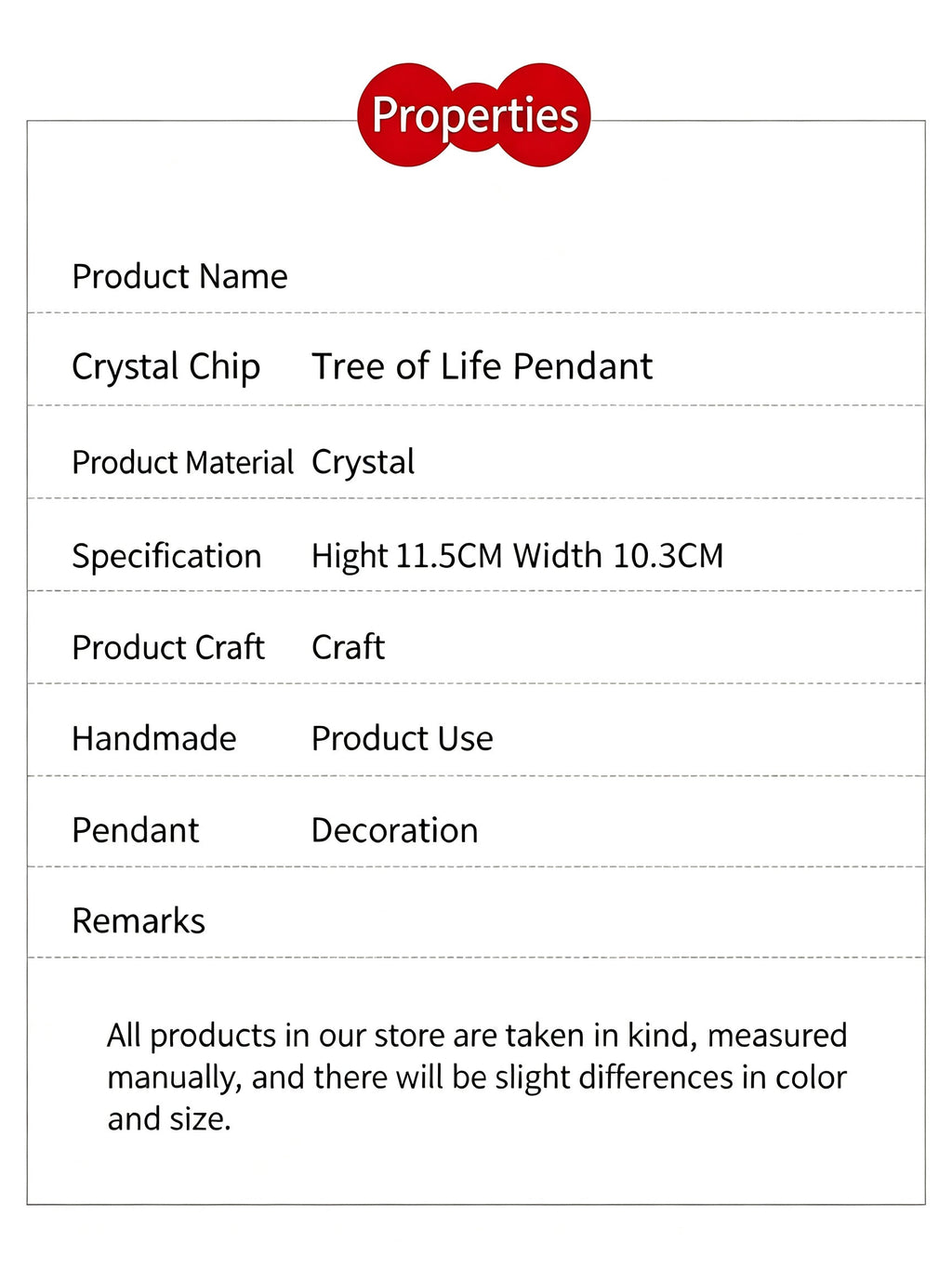 RYS Natural Crystal Chips Tree of Life Pendant Car Hanging