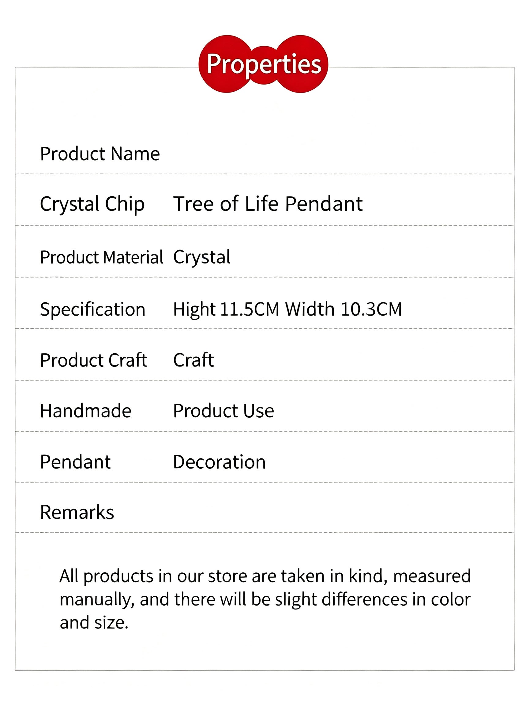 RYS Natural Crystal Chips Tree of Life Pendant Car Hanging