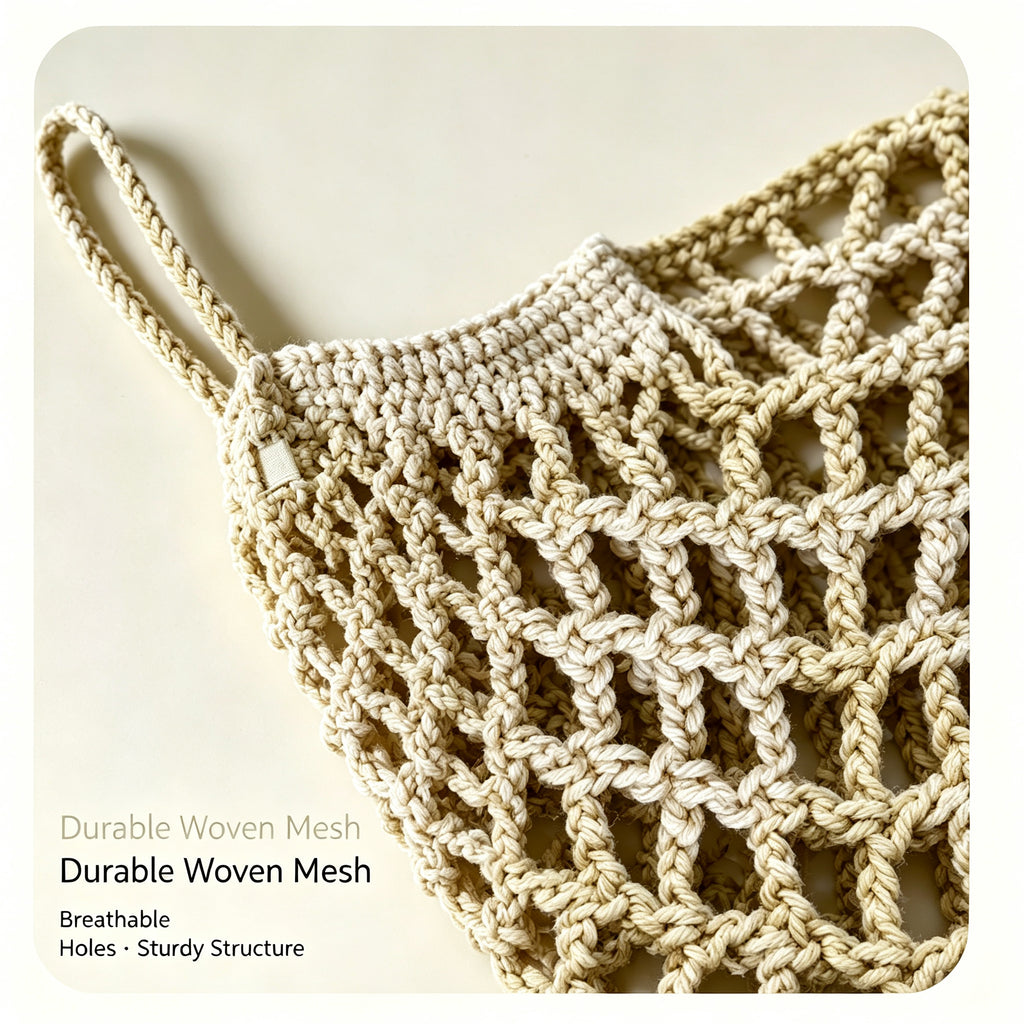 JXG Handwoven Cotton Storage Net Bag Wall Hanging Fruit Vegetable Organizer Ins Style Home Decor
