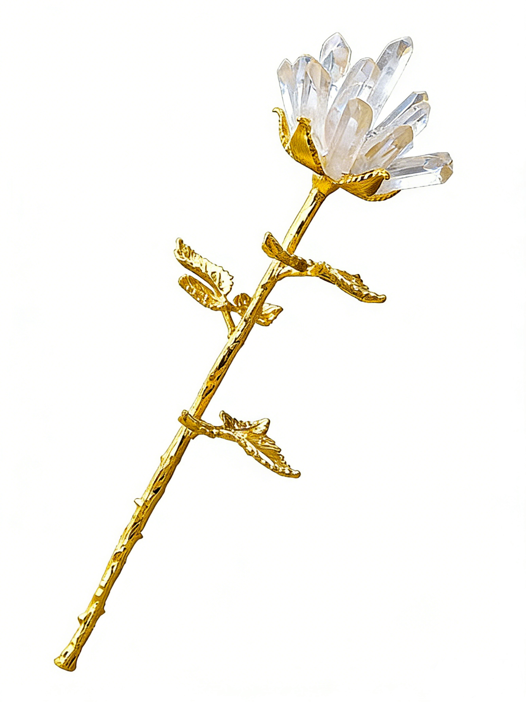 RYS Natural Clear Quartz Rose Crystal Flower | Raw Crystal Single Stem Flower Bouquet | Healing Crystal Gift for Home Decor