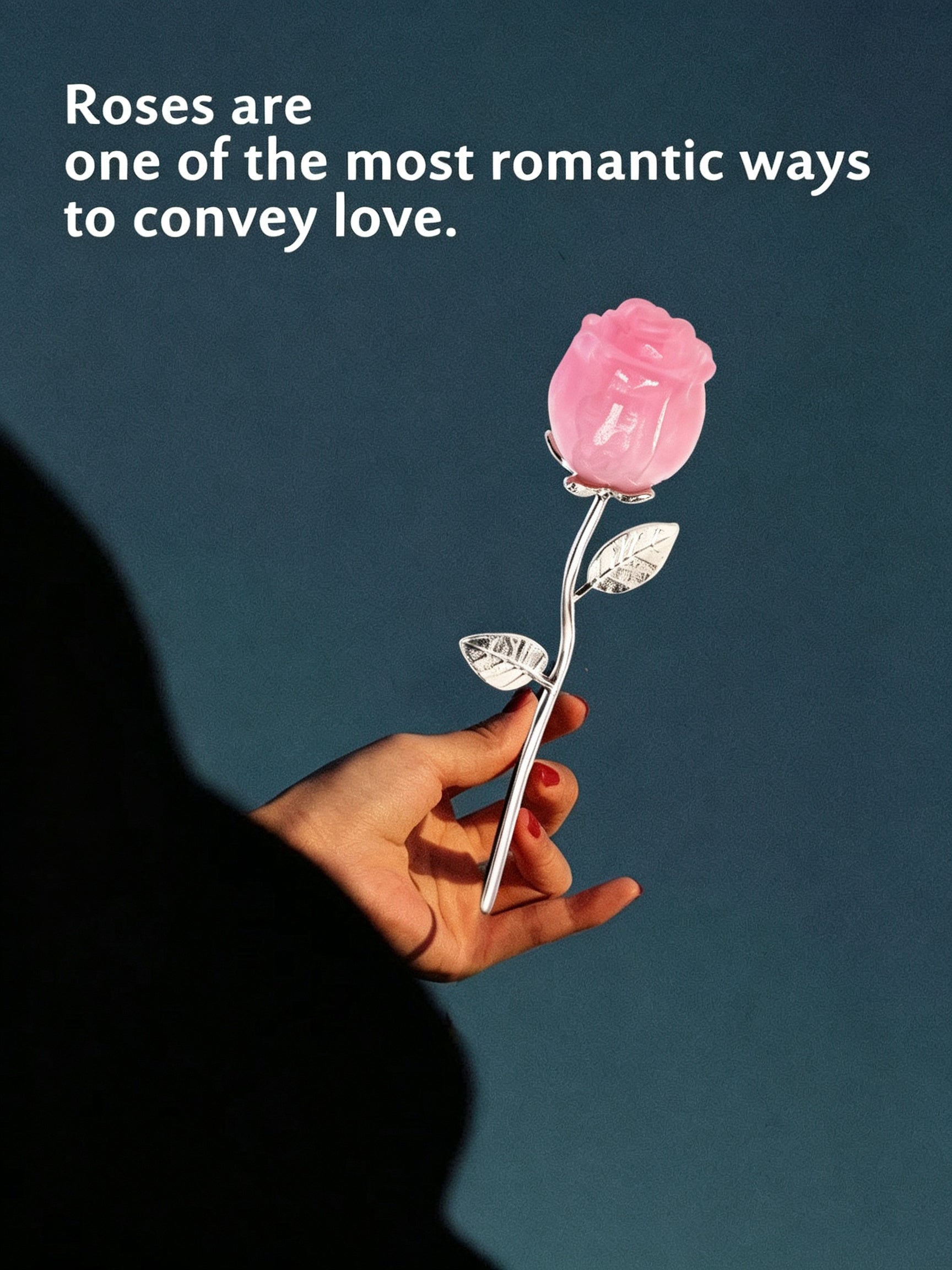 RYS Natural Crystal Rose Flower Figurine | Hand-Carved Gemstone Rose with Gold/Silver Metal Stem - Valentine's & Wedding Favor Gift