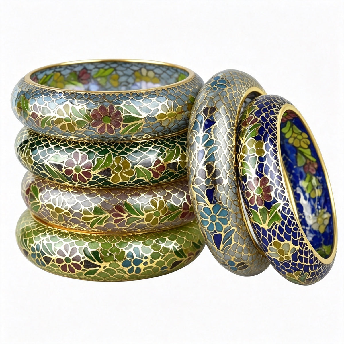 JCJ Vintage Beijing Hollow Cloisonne Bangle, Intricate Handmade Filigree Enamel Collectible Bracelet for Premium Gifting