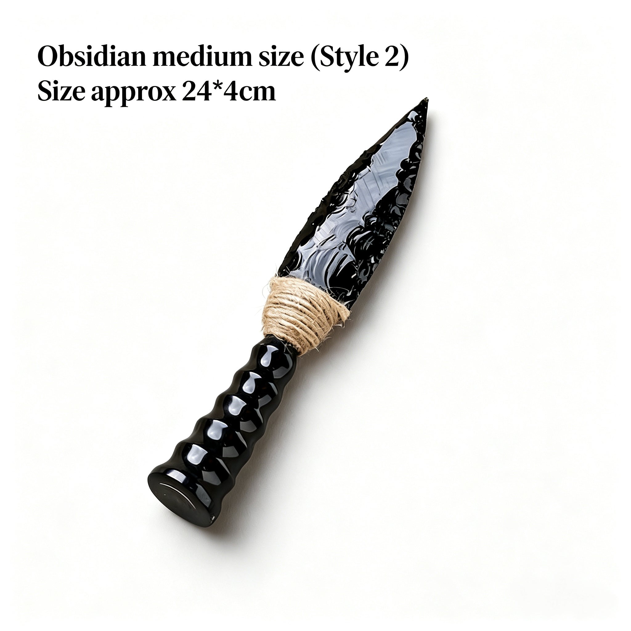 RYS Natural Obsidian Crystal Arrowhead, Hand Knapped Stone Tip with Wooden/Alloy Handle, Decorative & Ritual Use