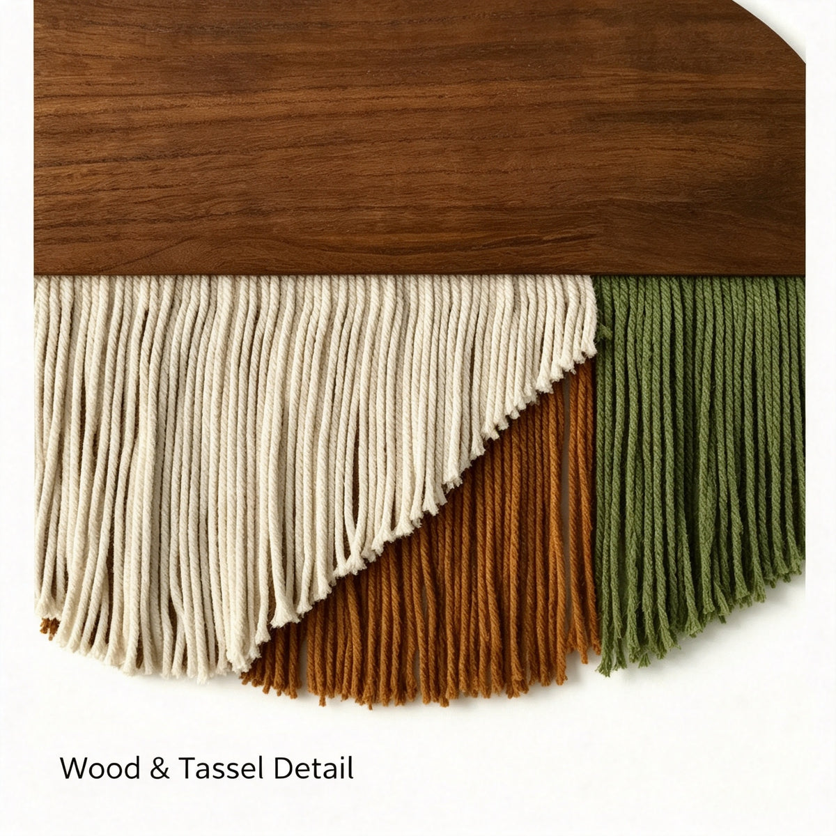 JXG Half‑Round Wood Board Cotton Rope Tassel Wall Tapestry Boho Wall Hanging Decor