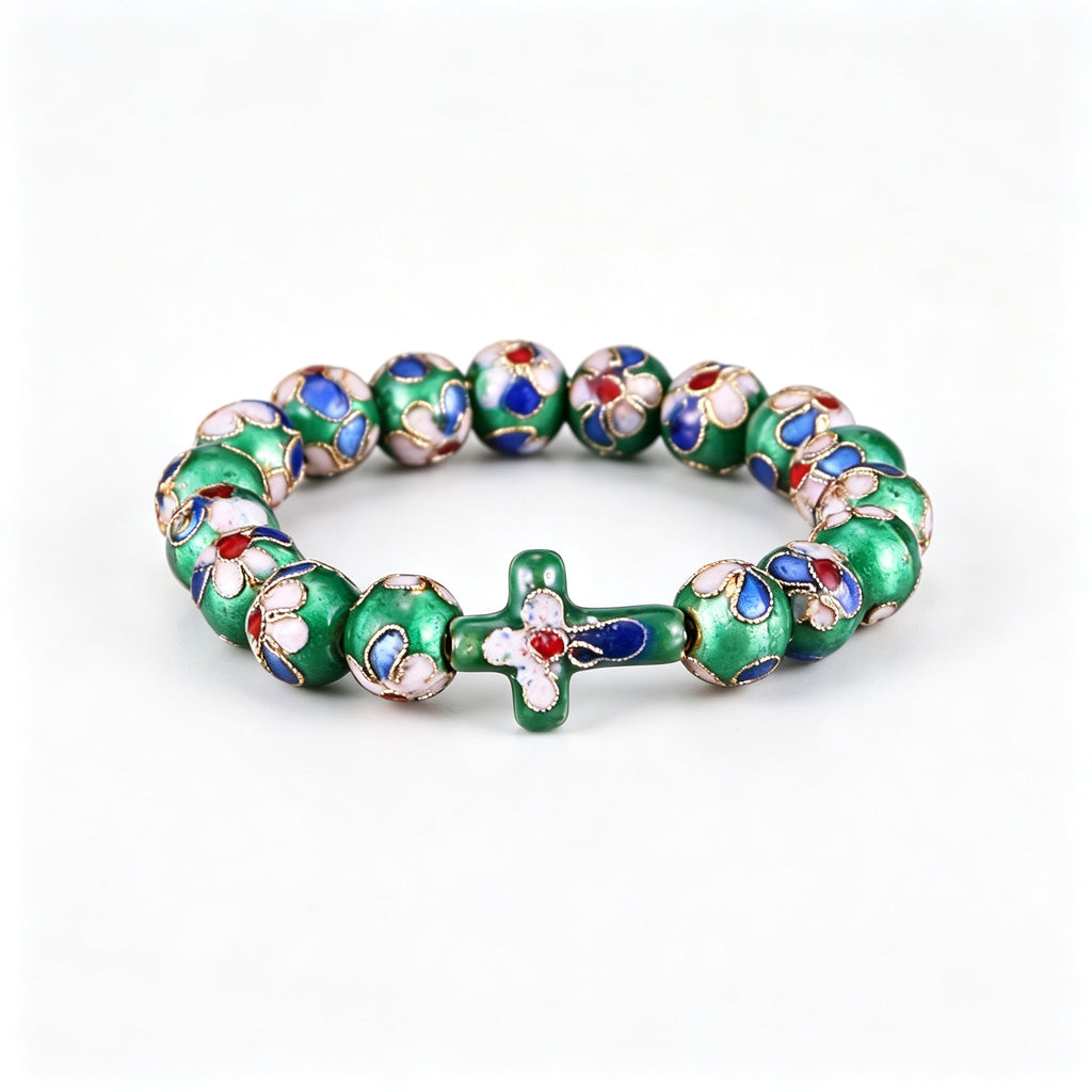 JCJ Handmade Cloisonne Enamel Cross Bracelet Filigree Beaded