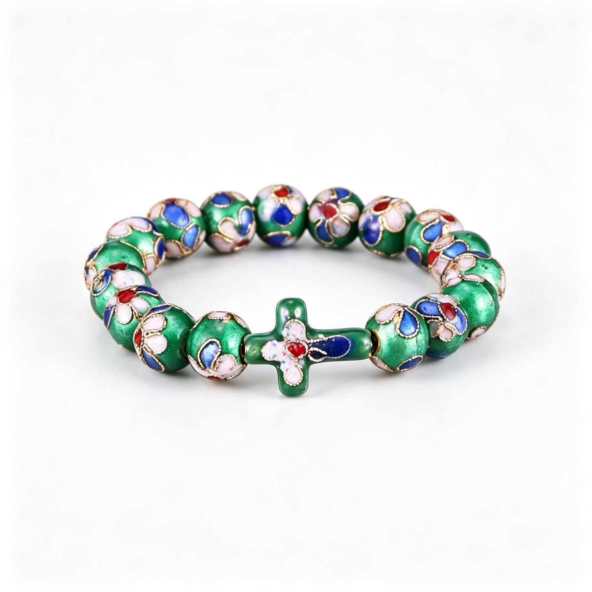 JCJ Handmade Cloisonne Enamel Cross Bracelet Filigree Beaded
