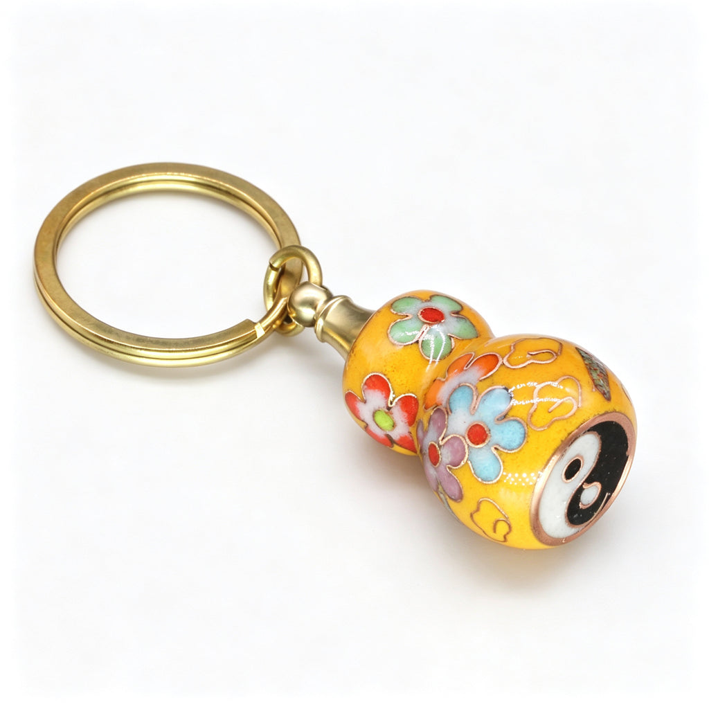 JCJ Vintage Cloisonne Enamel Gourd Keychain Handmade Chinese Bagua Charm