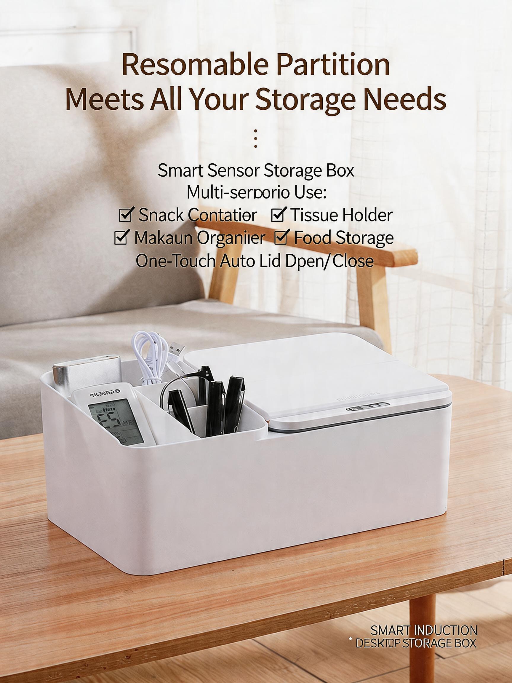 EST Smart Sensor Desktop Storage Box, Automatic Open Multi-Grid Organizer