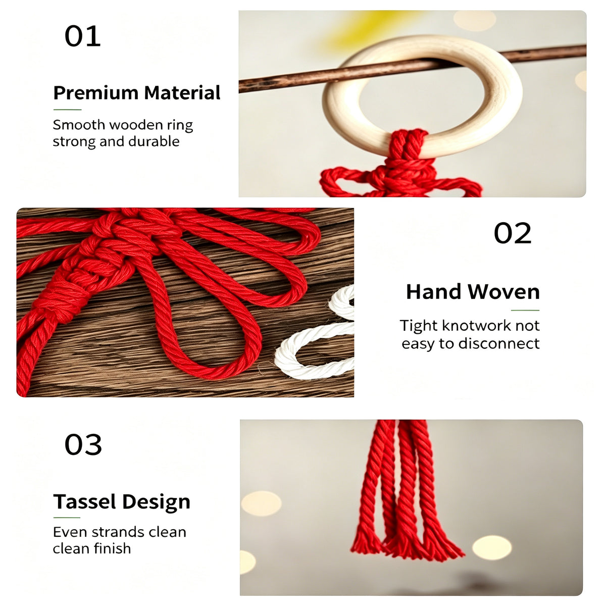 JSE Handwoven Christmas Tree Charm Keychain Boho Holiday Bag Pendant