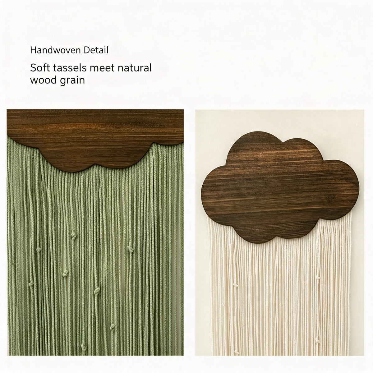JXG Handwoven Cloud Macrame Wall Hanging Boho Wood Board Tassel Tapestry Wall Decor
