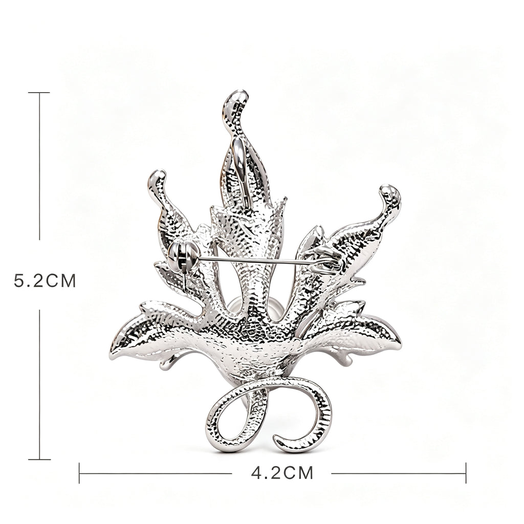 QZY Minimalist Maple Leaf Pearl Rhinestone Brooch, Electroplated Alloy Pin for Women Daily & Winter Outfits