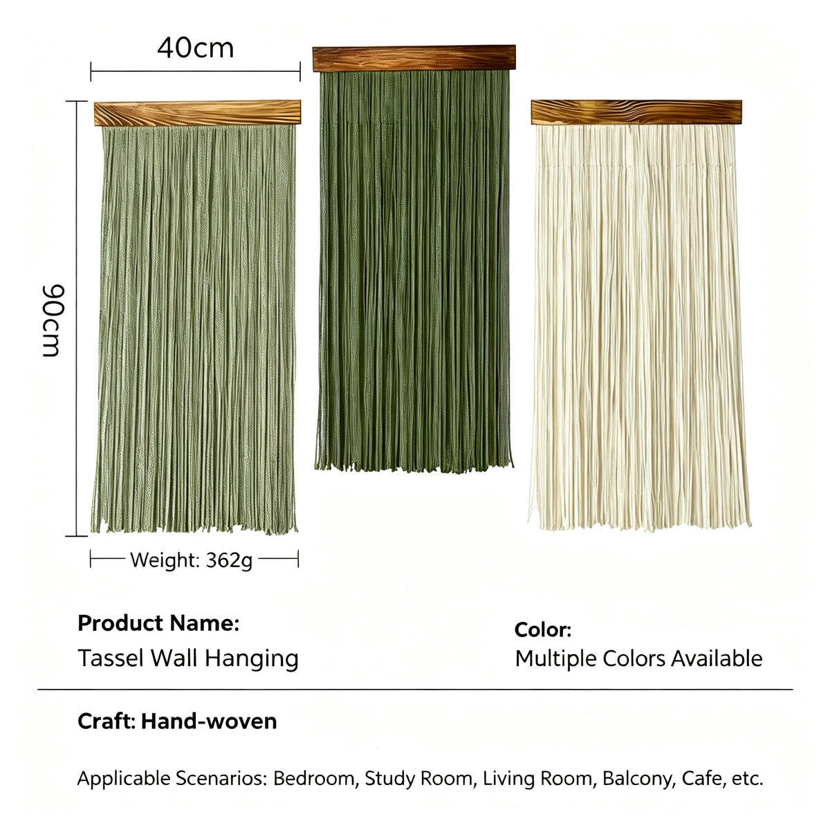 JXG Handwoven Cotton Tassel Wall Hanging Boho Wood Rod Fringe Tapestry Decor