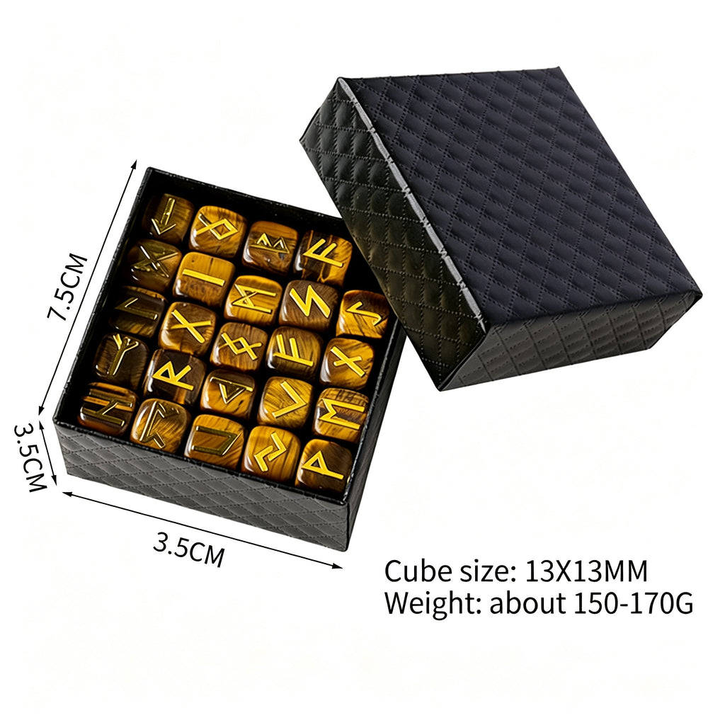 RYS 25pcs Crystal Rune Stones Set, Obsidian Divination Kit with Gift Box (24 Runes + 1 Blank Stone)