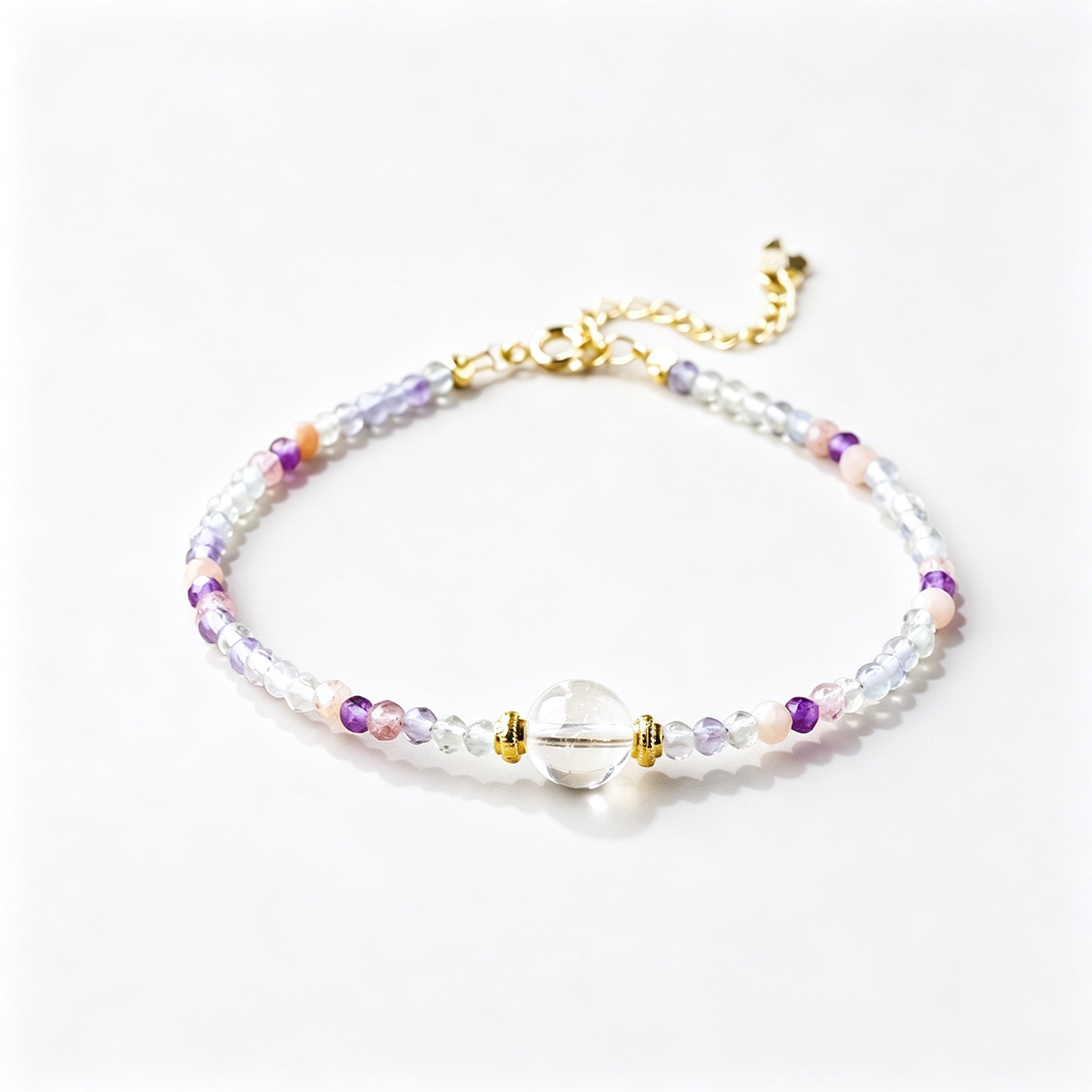 RYS Natural Mixed Crystal Single Strand Bracelet 3-3.5+8mm Round Bead Minimalist Jewelry Gift