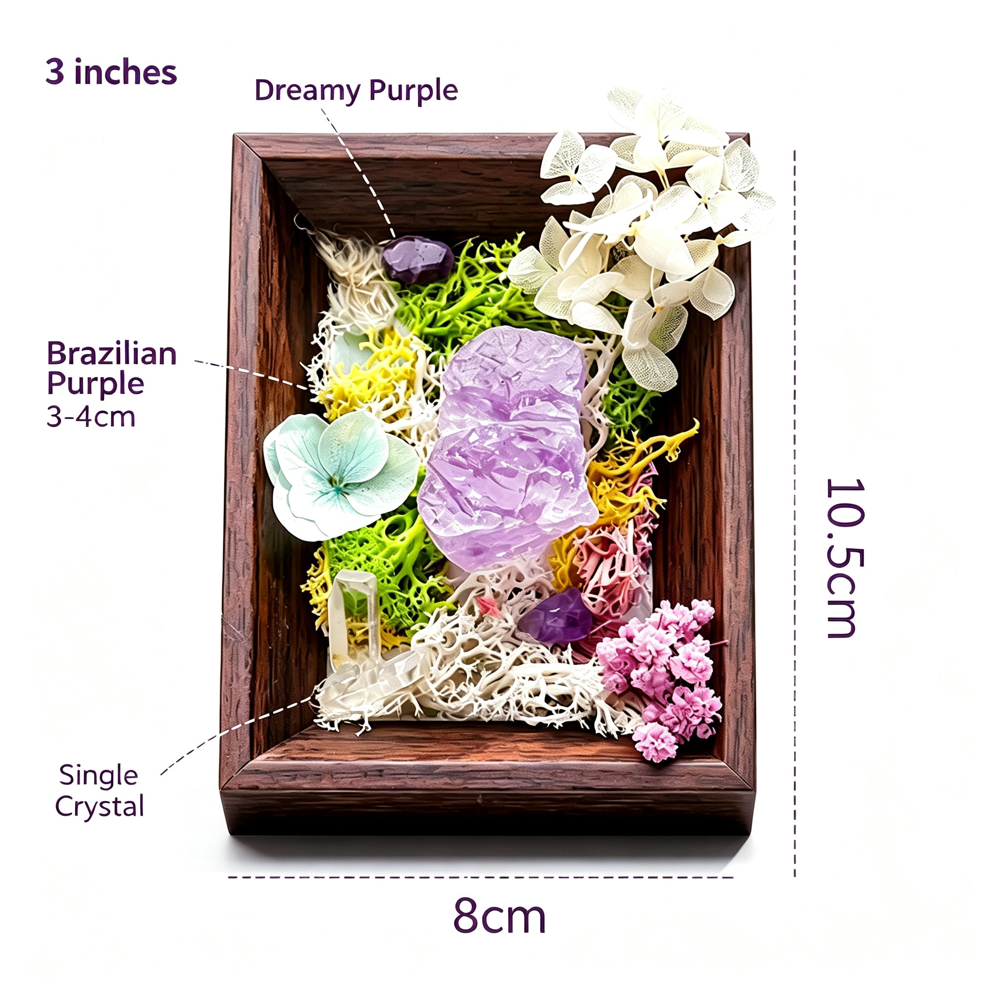 RYS 3-Inch Natural Crystal & Preserved Flower Photo Frame Ornament, Gift Box Set,Handcrafted Home Decor
