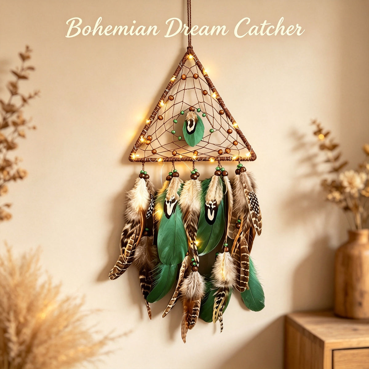 MGY Hand‑Woven Triangle Dreamcatcher Wall Hanging Bohemian Feather Home Decor Ornament
