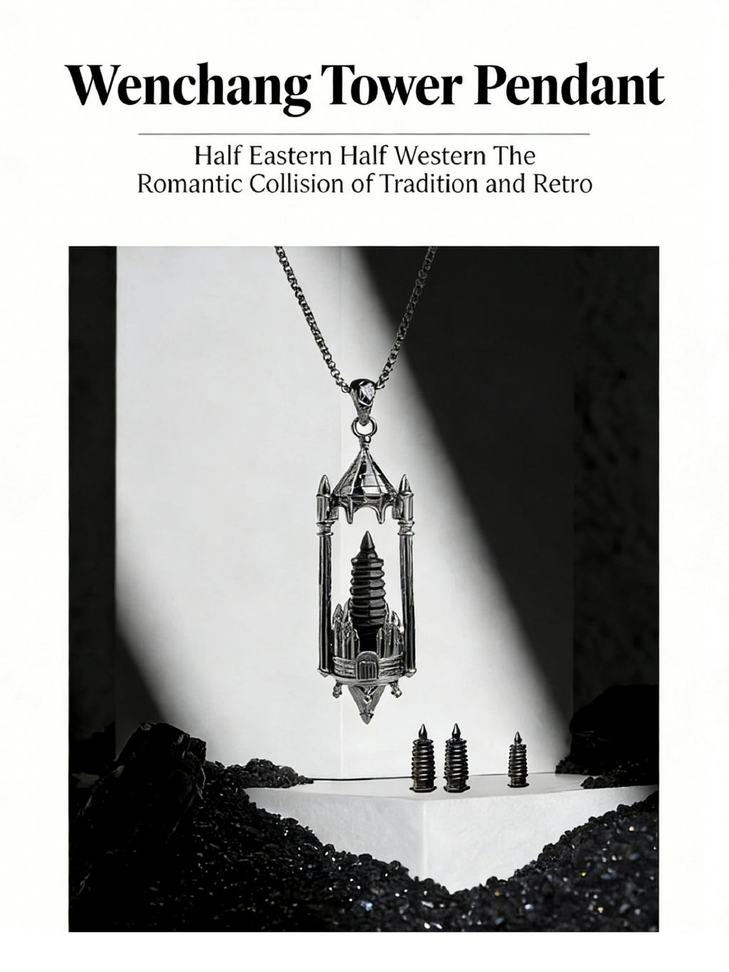 RYS Fantasy Castle Natural Crystal Point Pendant | Multi-Metal (Titanium/Silver/Gold) Options, Includes Chain