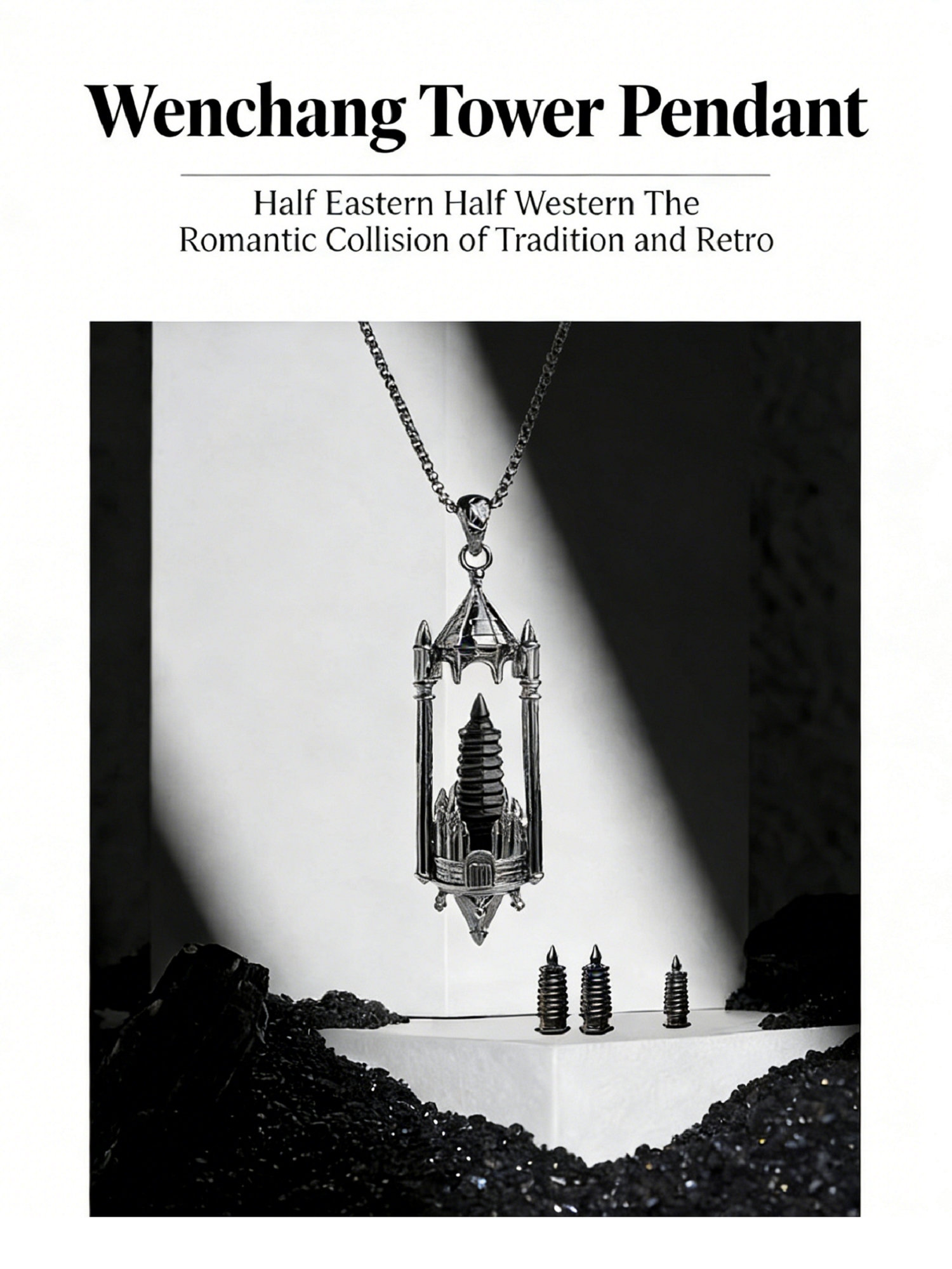 RYS Fantasy Castle Natural Crystal Point Pendant | Multi-Metal (Titanium/Silver/Gold) Options, Includes Chain