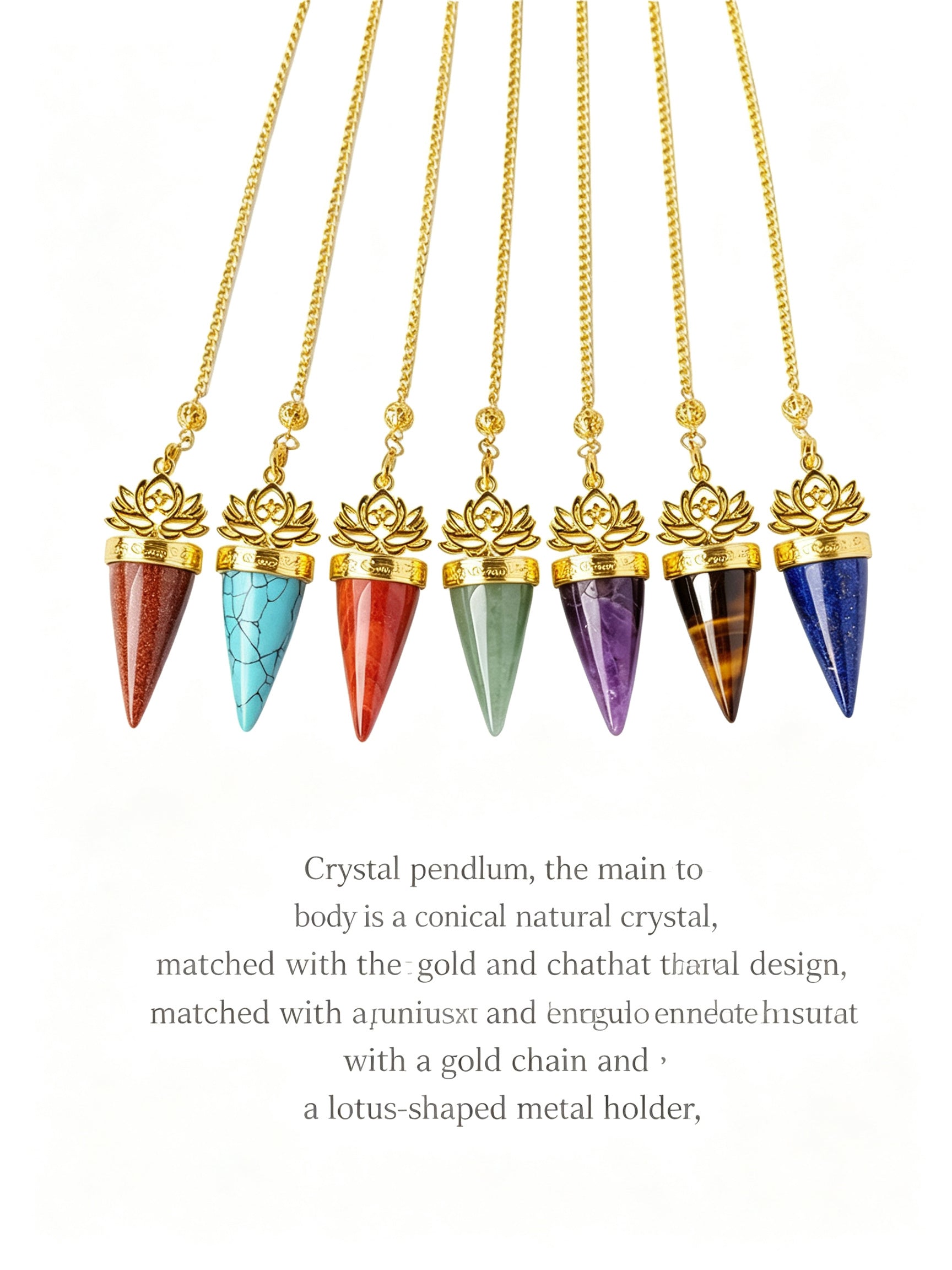 RYS Natural Crystal Golden Cone Pendulum Pendant with Chain
