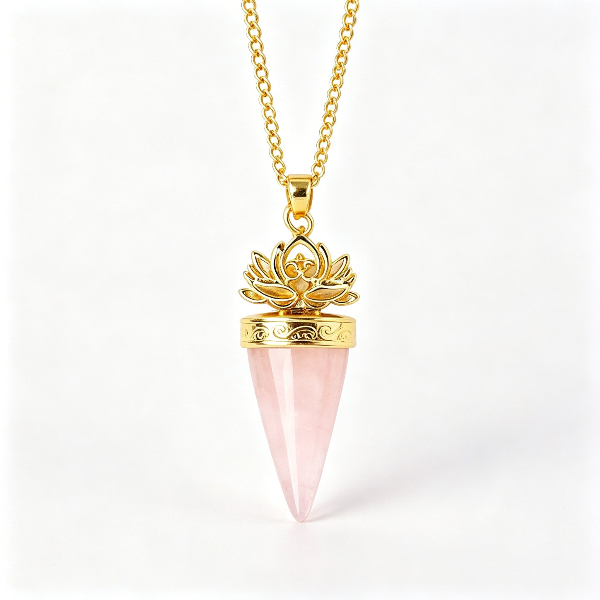 RYS Natural Crystal Golden Cone Pendulum Pendant with Chain