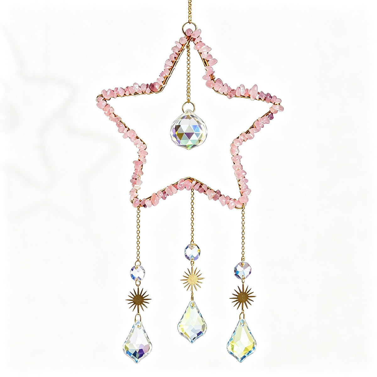 RYS Natural Crystal Chips Star Sun Catcher Hanging Ornament