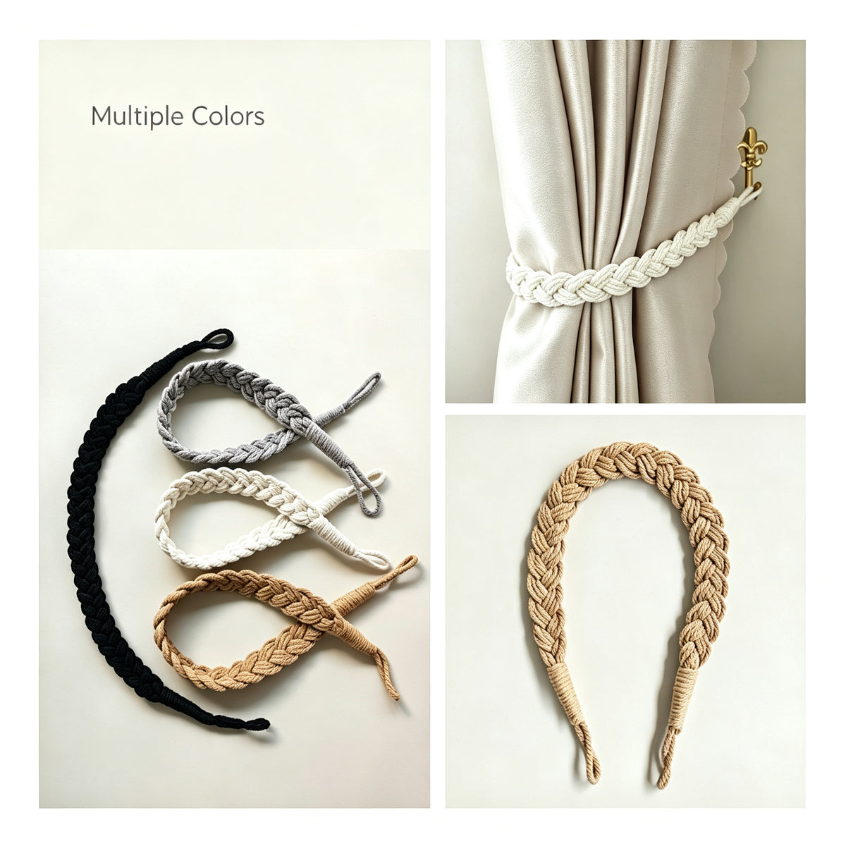 XG Handwoven Cotton Rope Curtain Tiebacks 2 Pack Braided Curtain Holdbacks Window Drapery Straps