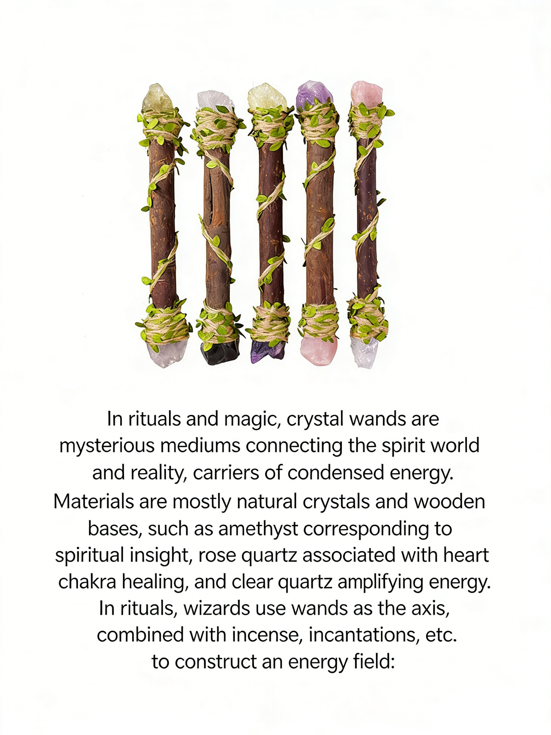 RYS Natural Crystal Wizard Wand, Handmade Wooden Crystal Scepter for Witchcraft, Healing & Home Decor - Perfect Spiritual Gift