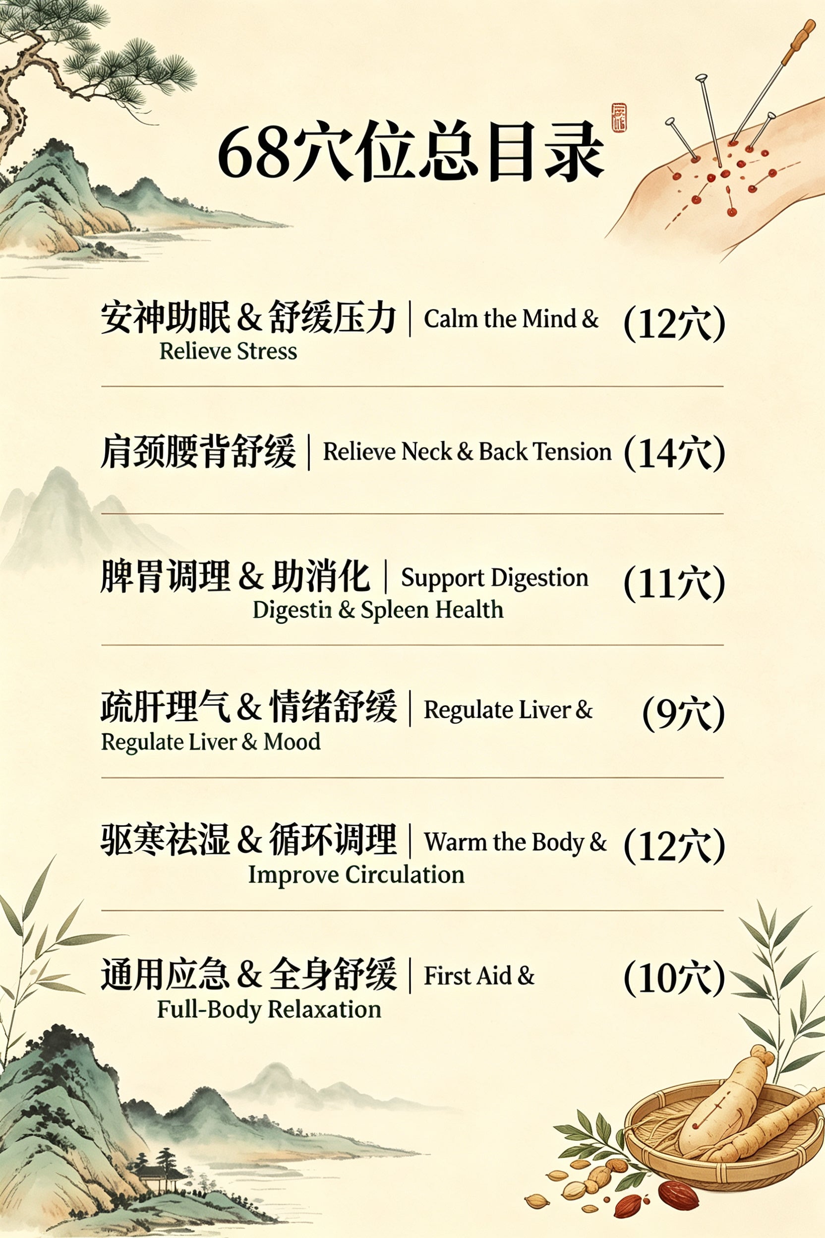 SML 68 种居家养生穴位图解手册 零基础经络按摩自学全书|68 Home Wellness Acupoints Illustrated Guide – Beginner Meridian Massage Manual