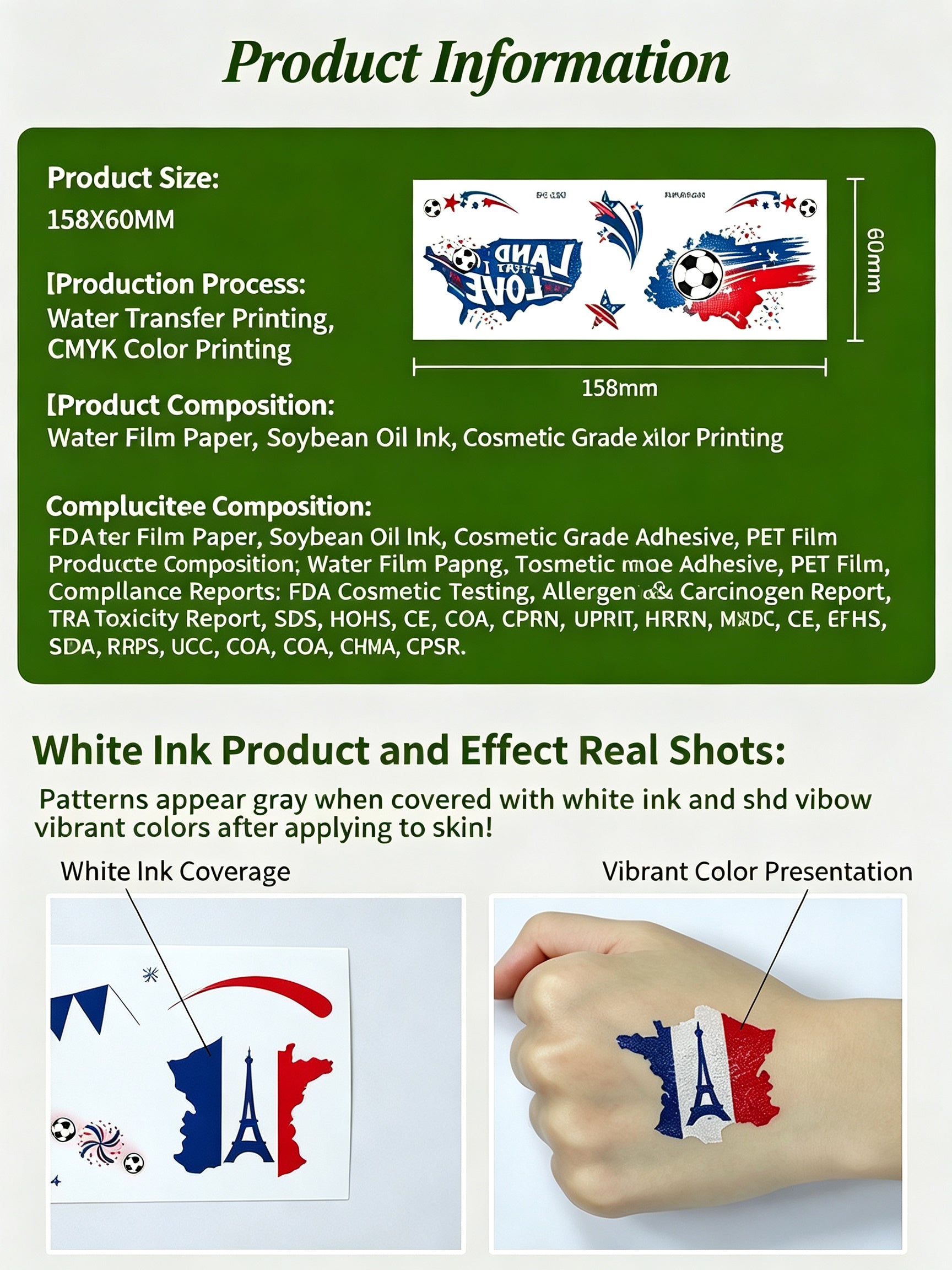 RCT 2026 World Cup Face Paint Temporary Tattoos – 5 Pack | Soccer Makeup Stickers, Safe Soy Ink, Waterproof, RoHS CE CPC UKCA Certified