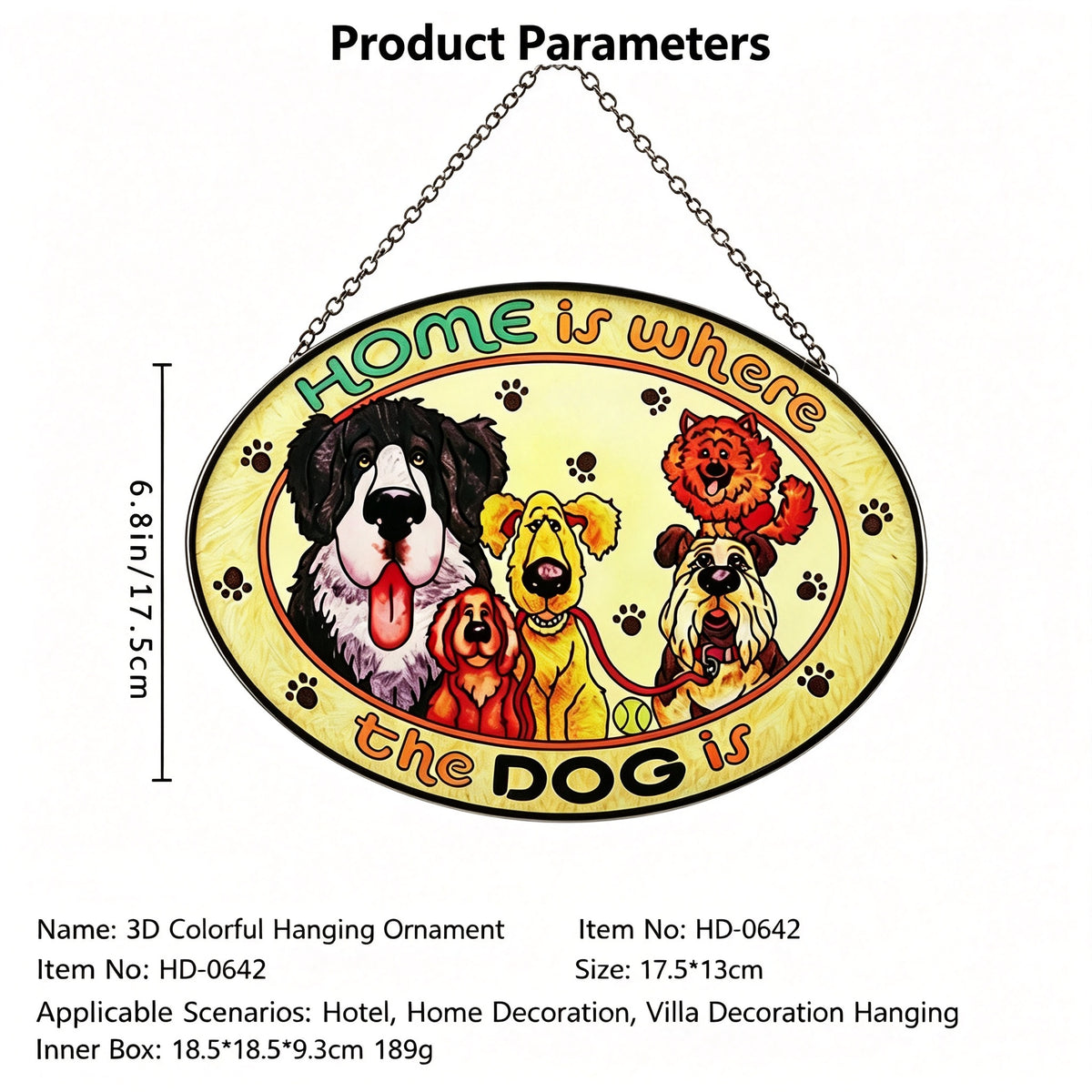 YAP Dog Theme Stained Glass Suncatcher Hanging Ornament, Home Wall Decor Gift For Dog Lovers