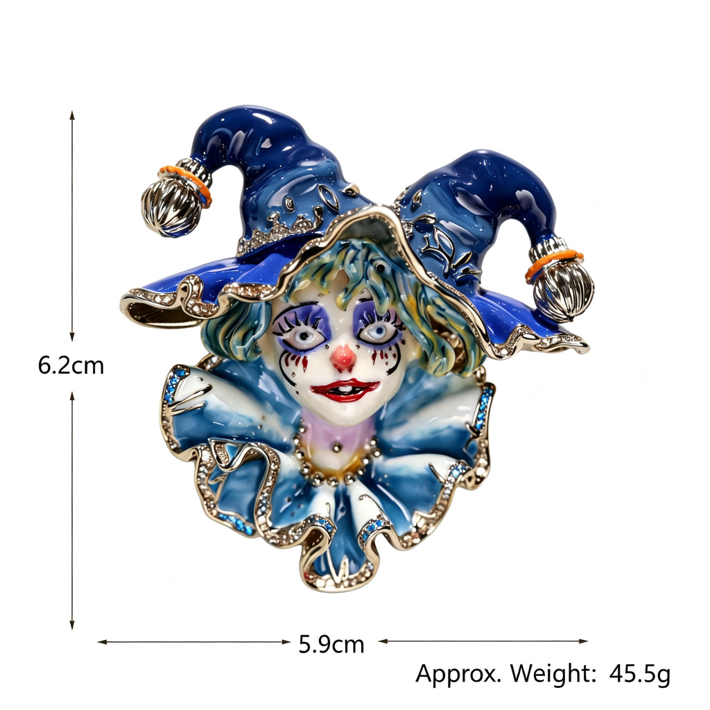 QZY Original Designer Hand Painted Enamel Clown Lady Brooch Unique Clothing Accessory
