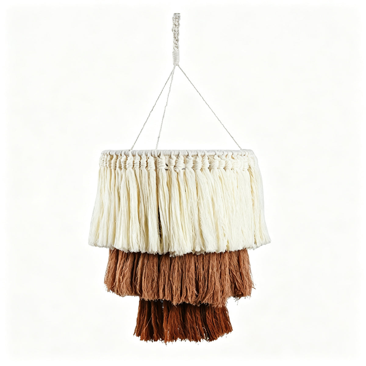 JSE Boho Hand Woven Cotton Linen Pendant Lampshade Tassel Ceiling Lamp Cover for Home Decor