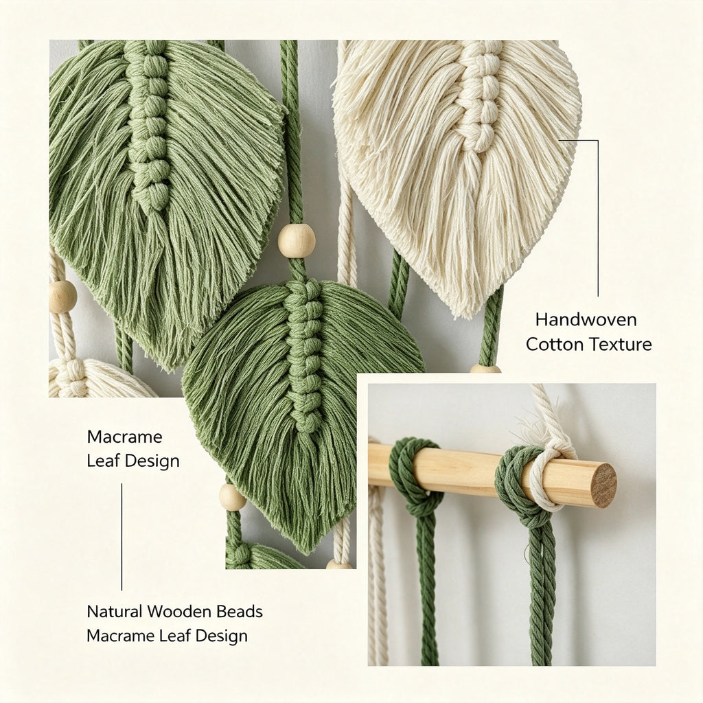 JXG Handwoven Macrame Leaf Wall Hanging Boho Cotton Rope Wall Tapestry for Bedroom Living Room Balcony Home Decor