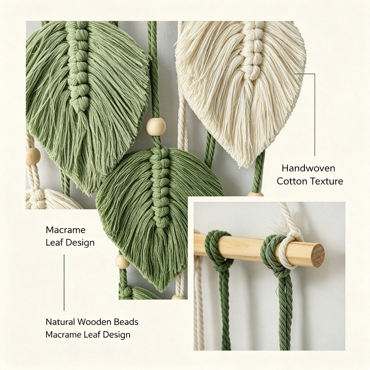 JXG Handwoven Macrame Leaf Wall Hanging Boho Cotton Rope Wall Tapestry for Bedroom Living Room Balcony Home Decor