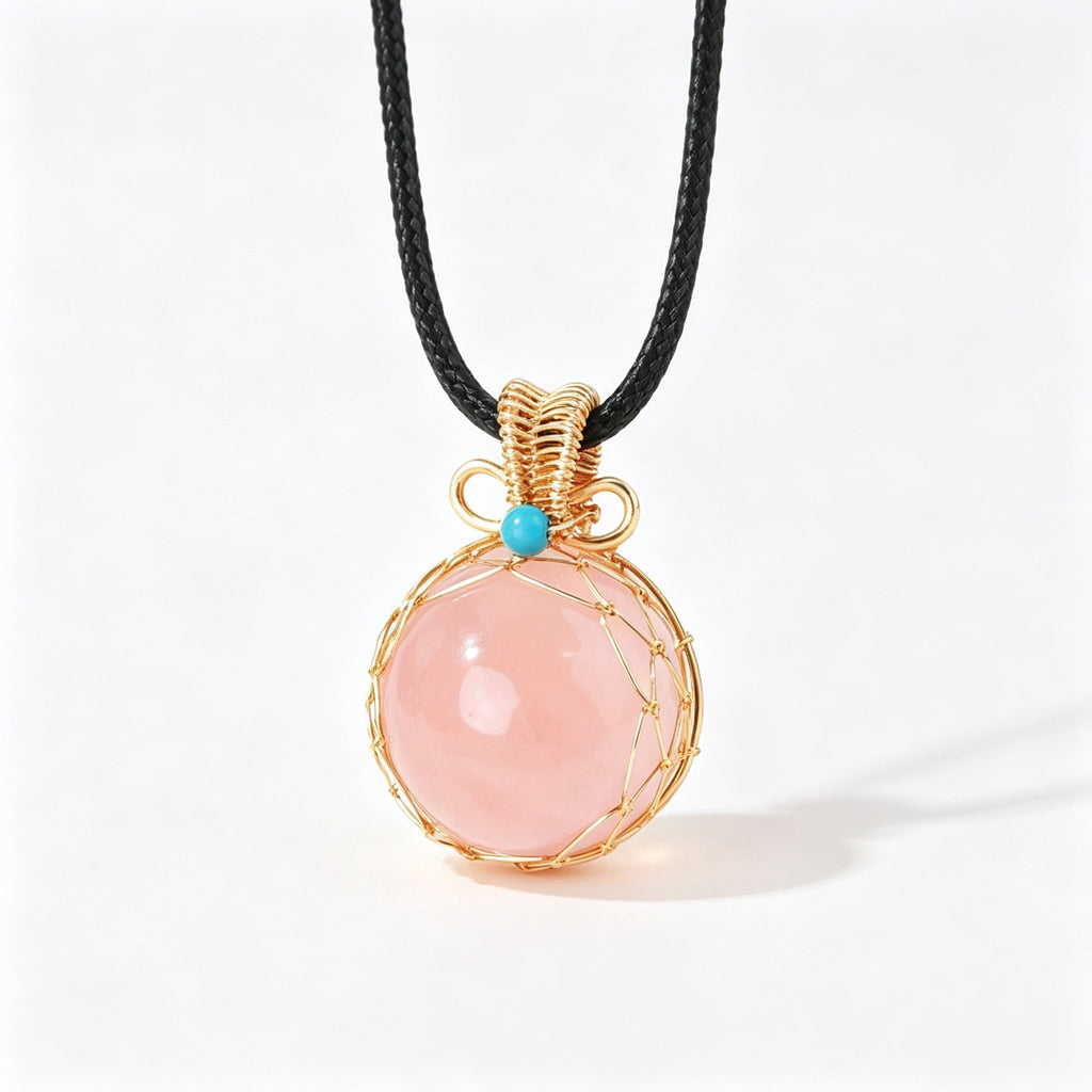 RYS Natural Azeztulite Rainbow Crystal Ball Pendant Necklace with Leather Cord
