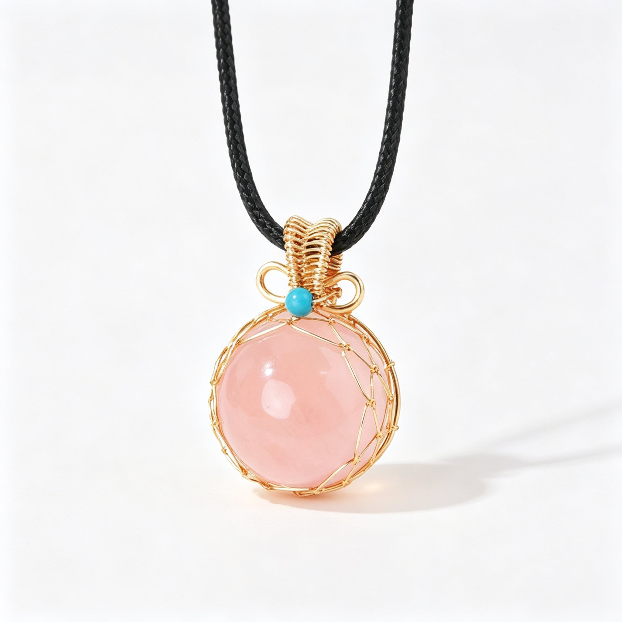RYS Natural Azeztulite Rainbow Crystal Ball Pendant Necklace with Leather Cord