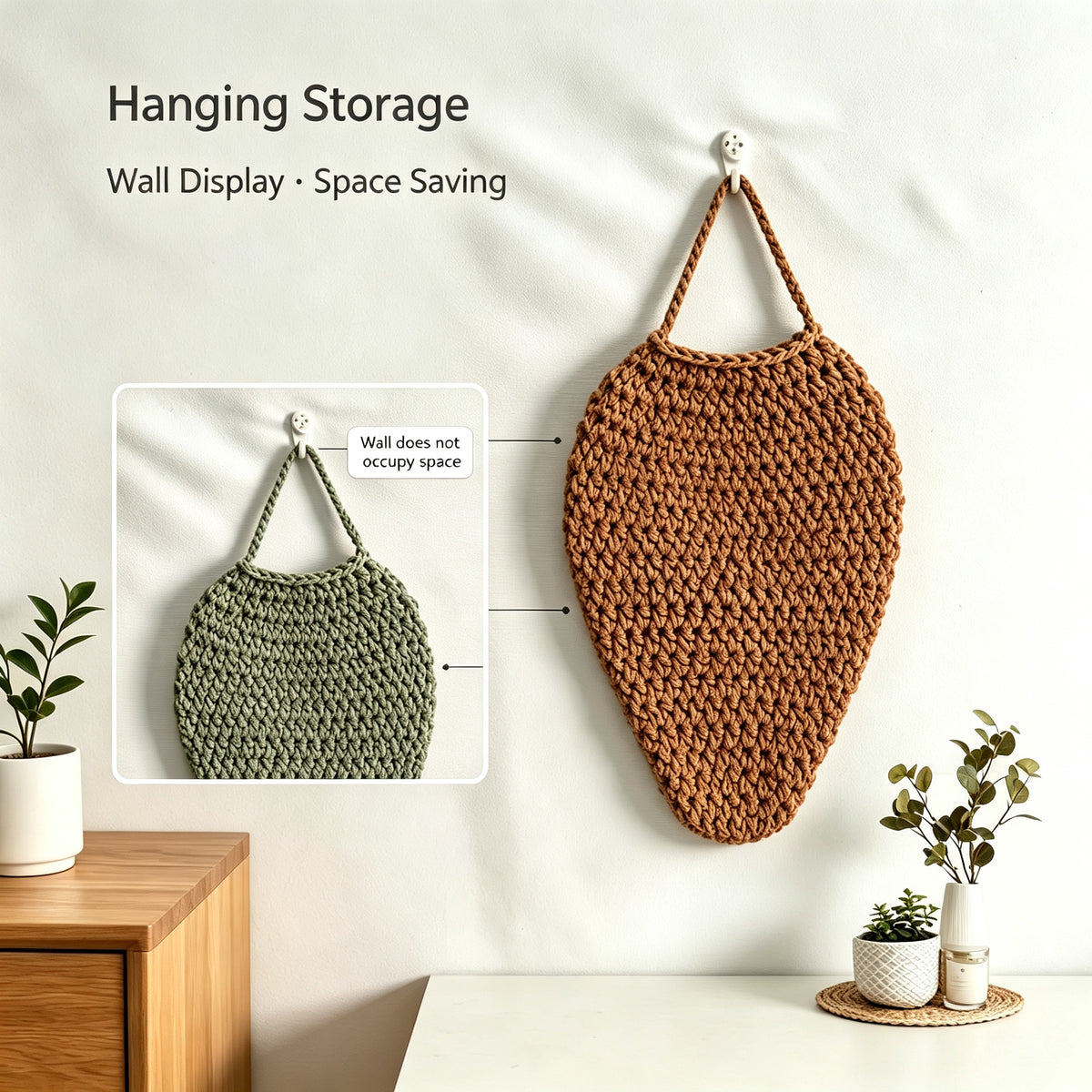 JXG Handwoven Cotton Strawberry Shape Wall Hanging Storage Bag Kitchen Fruit Vegetable Organizer Ins Home Decor
