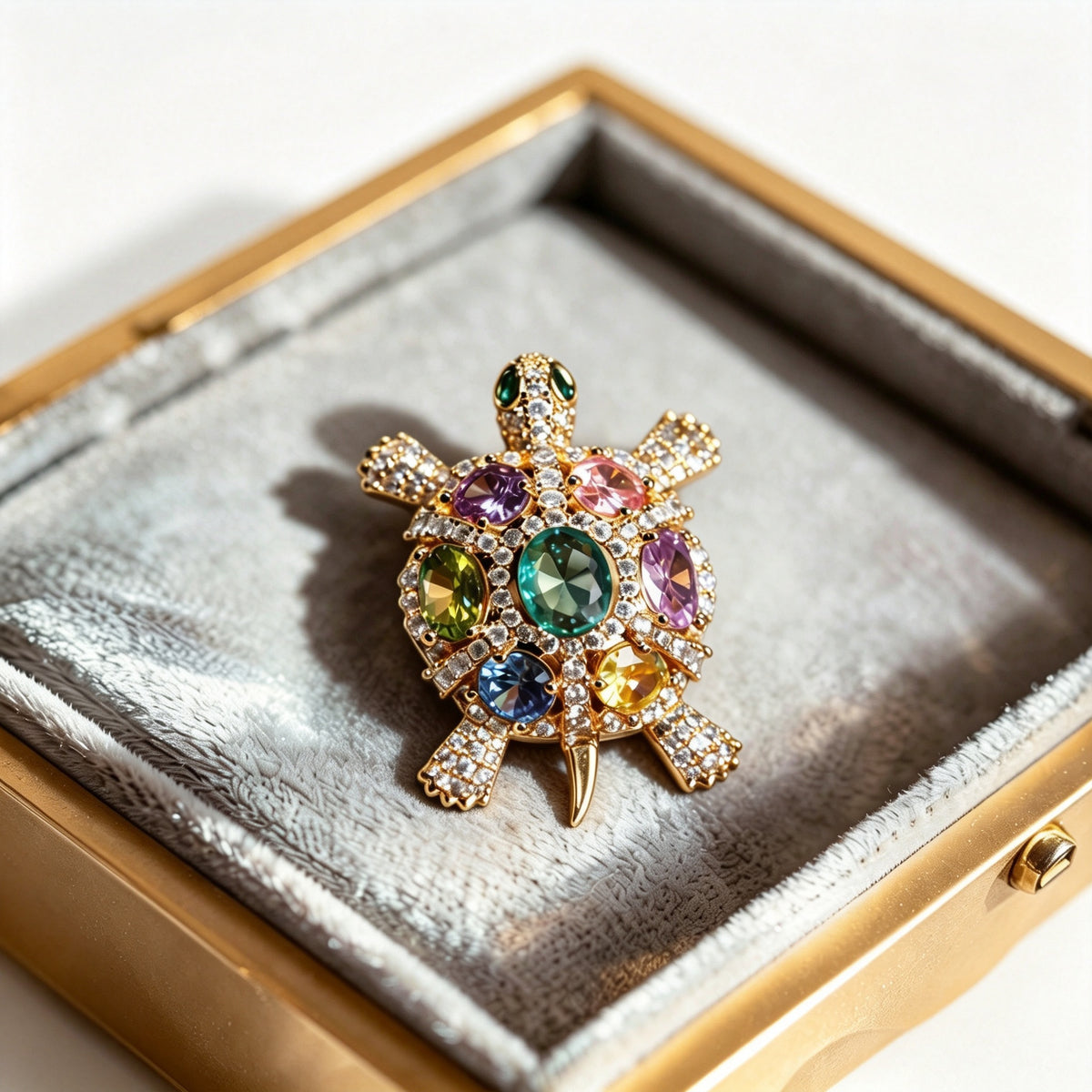 QZY Turtle Animal Brooch Copper Zircon Real Gold Plated Gift Box Packed Lapel Pin