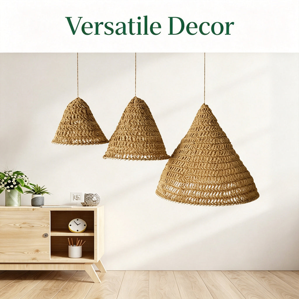 JXG Hand Woven Linen Style Pendant Lampshade Boho Handmade Ceiling Lamp Shade for Home Cafe Decor