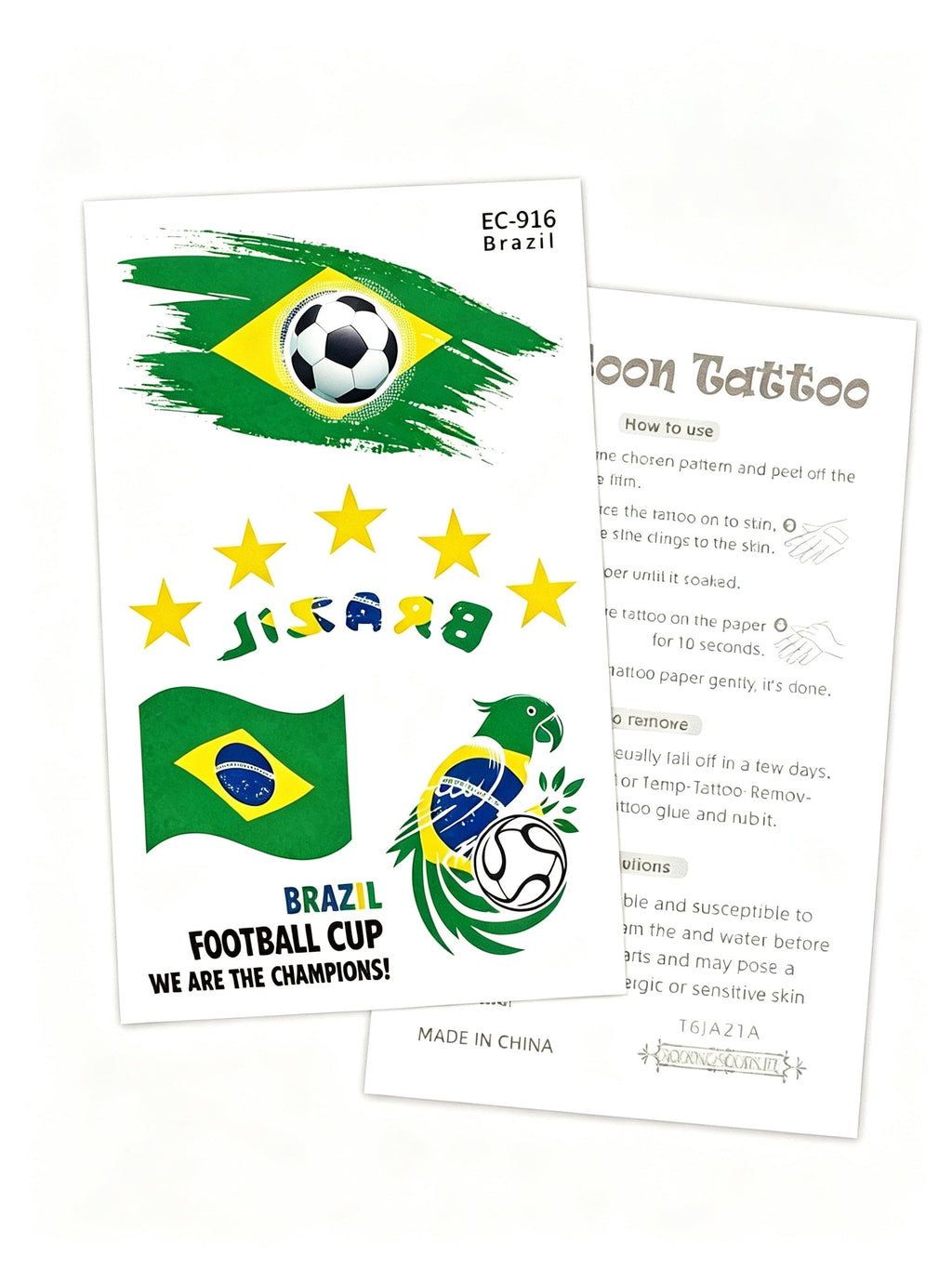RCT 2026 World Cup Waterproof Flag Temporary Tattoos – 5 Pack | Safe Soy Ink, RoHS CE CPC UKCA Certified