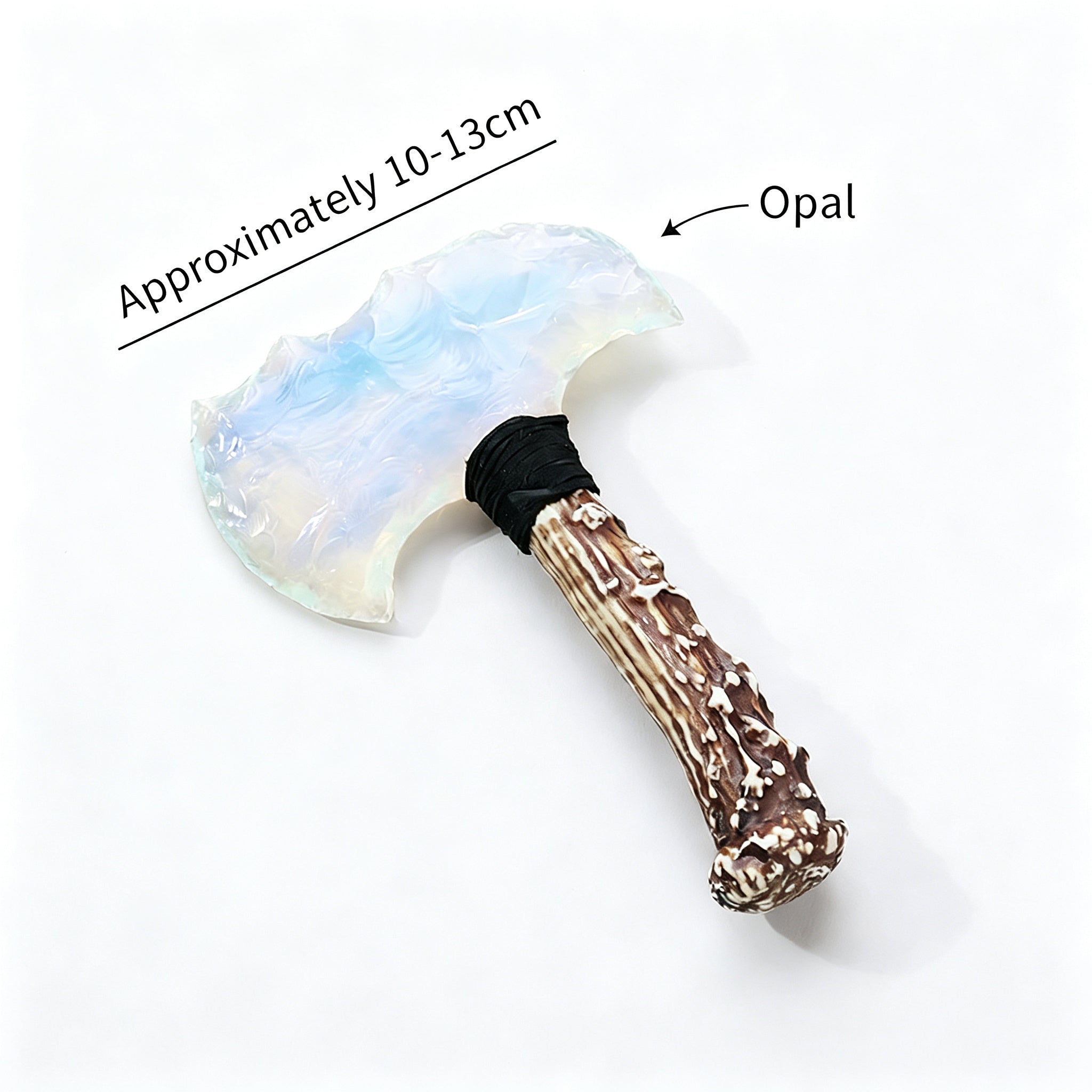 RYS Natural Obsidian & Gemstone Crystal Axe, Hand Carved Stone Blade with Wooden Handle, Spiritual Decorative Tool