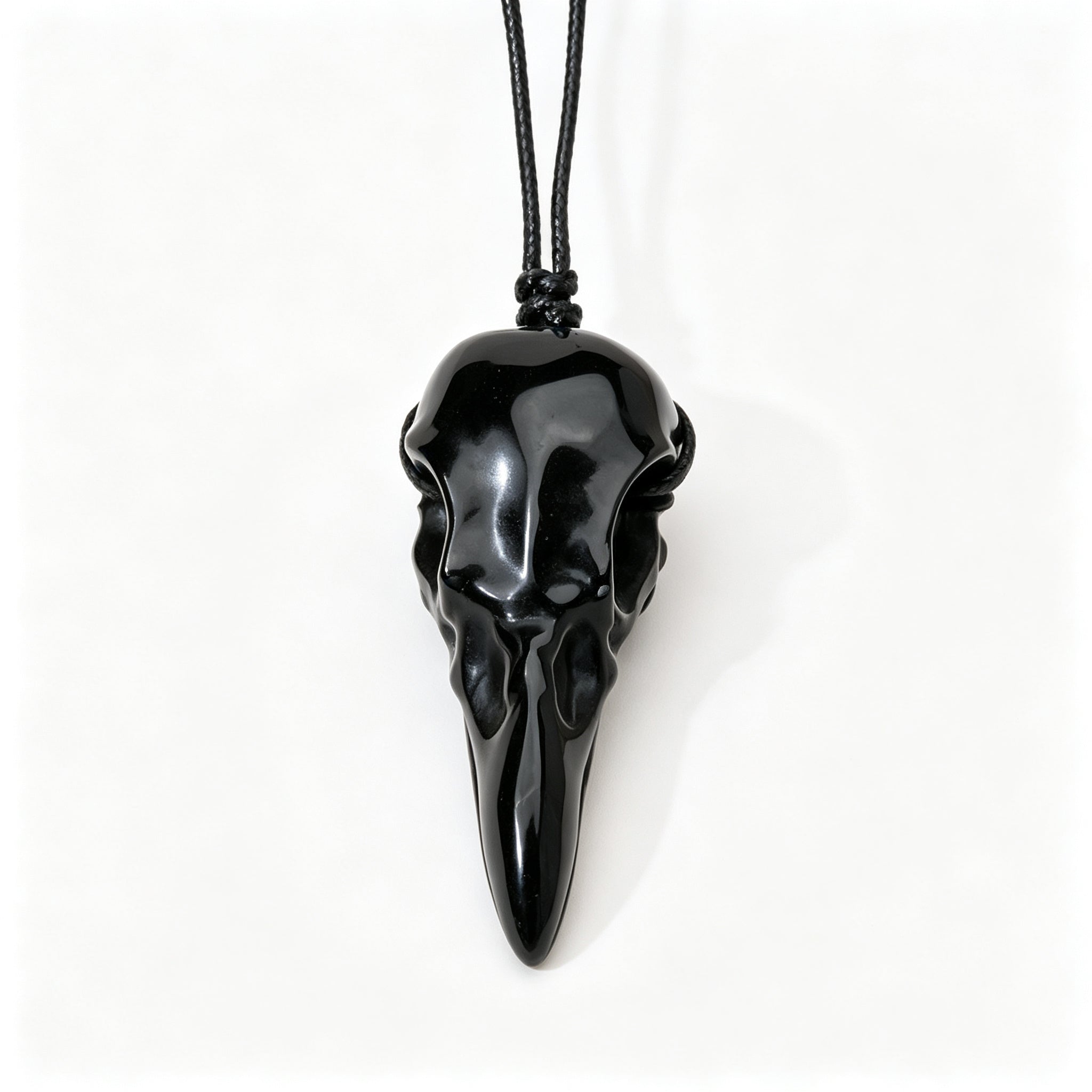 RYS Natural Crystal Crow Skull Pendant Necklace | Gothic Couple Jewelry with Handmade Black Cord