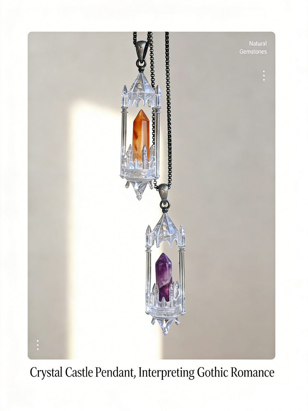 RYS Fantasy Castle Natural Crystal Point Pendant | Multi-Metal (Titanium/Silver/Gold) Options, Includes Chain