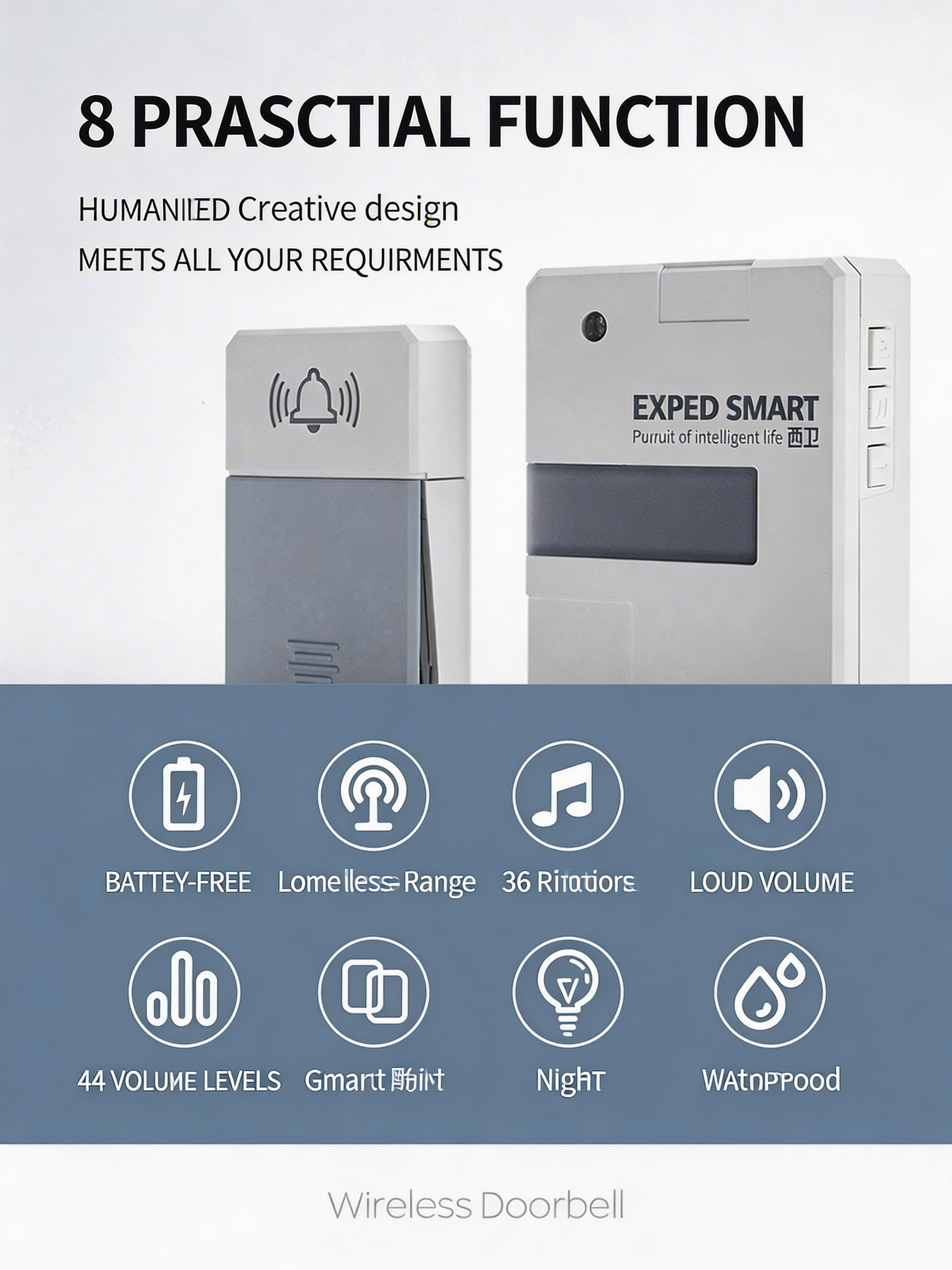 EST Self-Powered Wireless Doorbell with Night Light, Waterproof No Battery Door Bell Chime Kit, Long Range Strong Signal for Home & Office