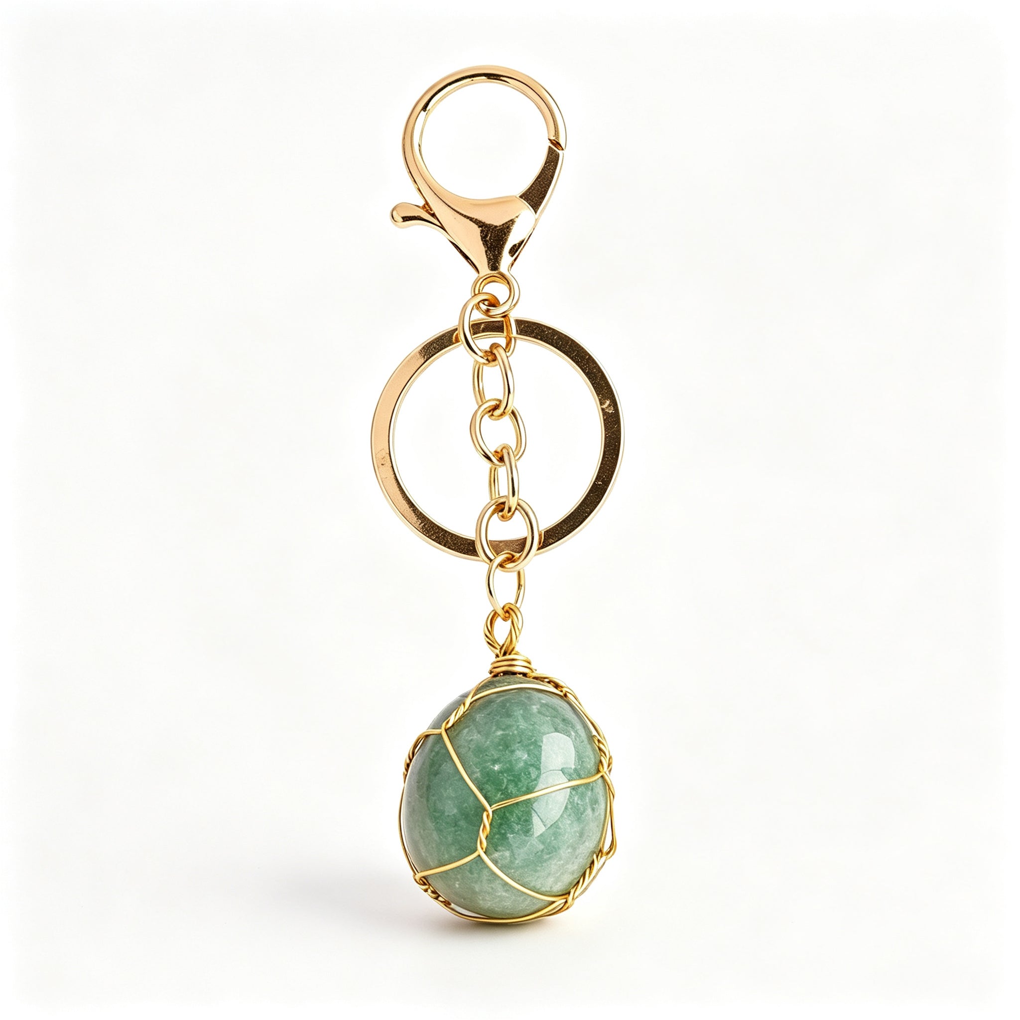RYS Natural Rough Crystal Handmade Mesh Pouch Keychain Irregular Tumbled Stone Bag Charm